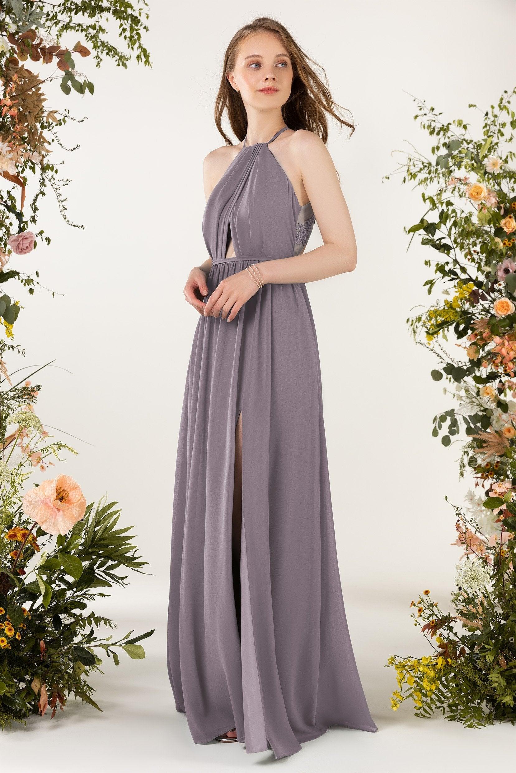 A-Line Sweep-Brush Train Chiffon Bridesmaid Dress CB0451 - COCOMELODY