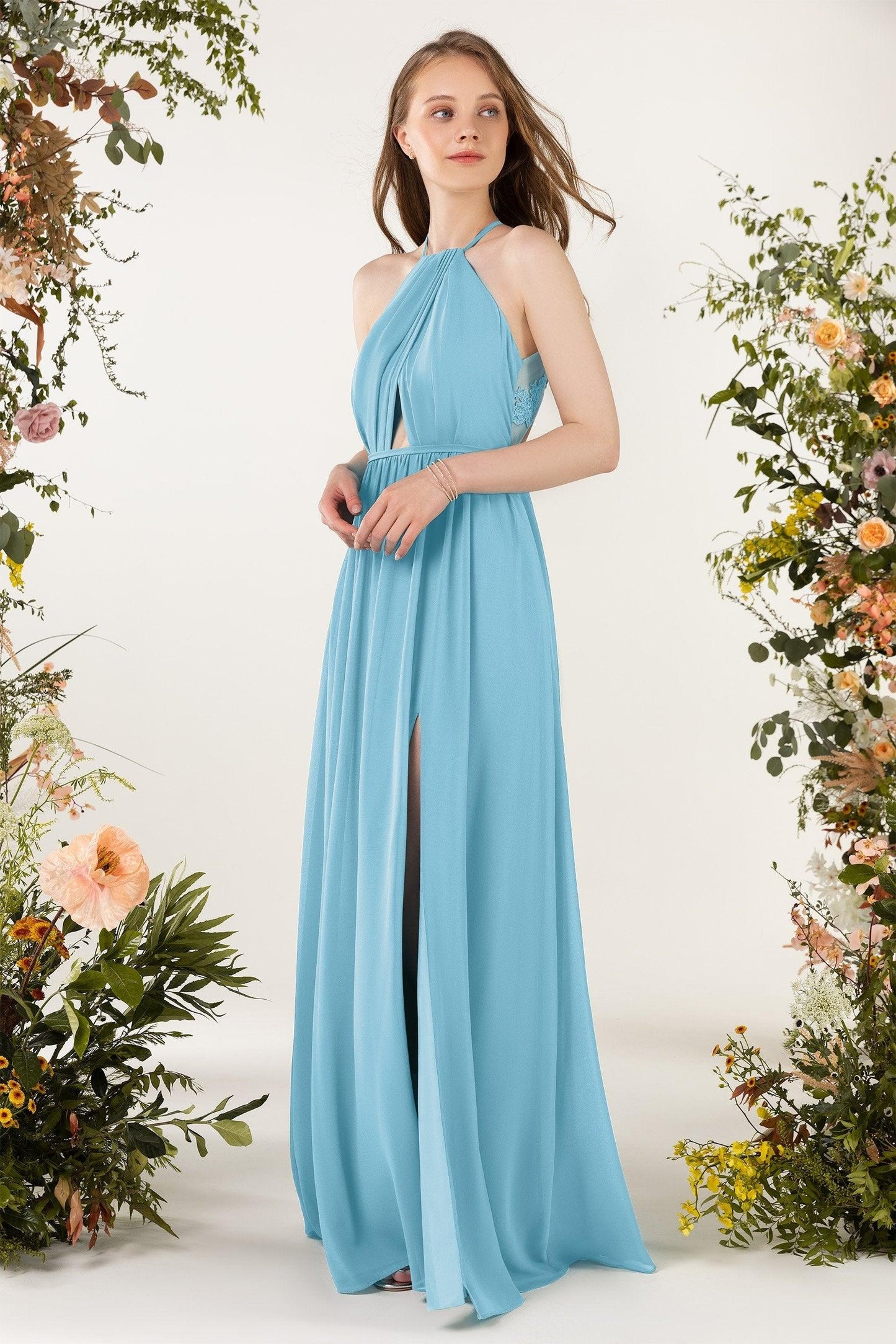 A-Line Sweep-Brush Train Chiffon Bridesmaid Dress CB0451 - COCOMELODY