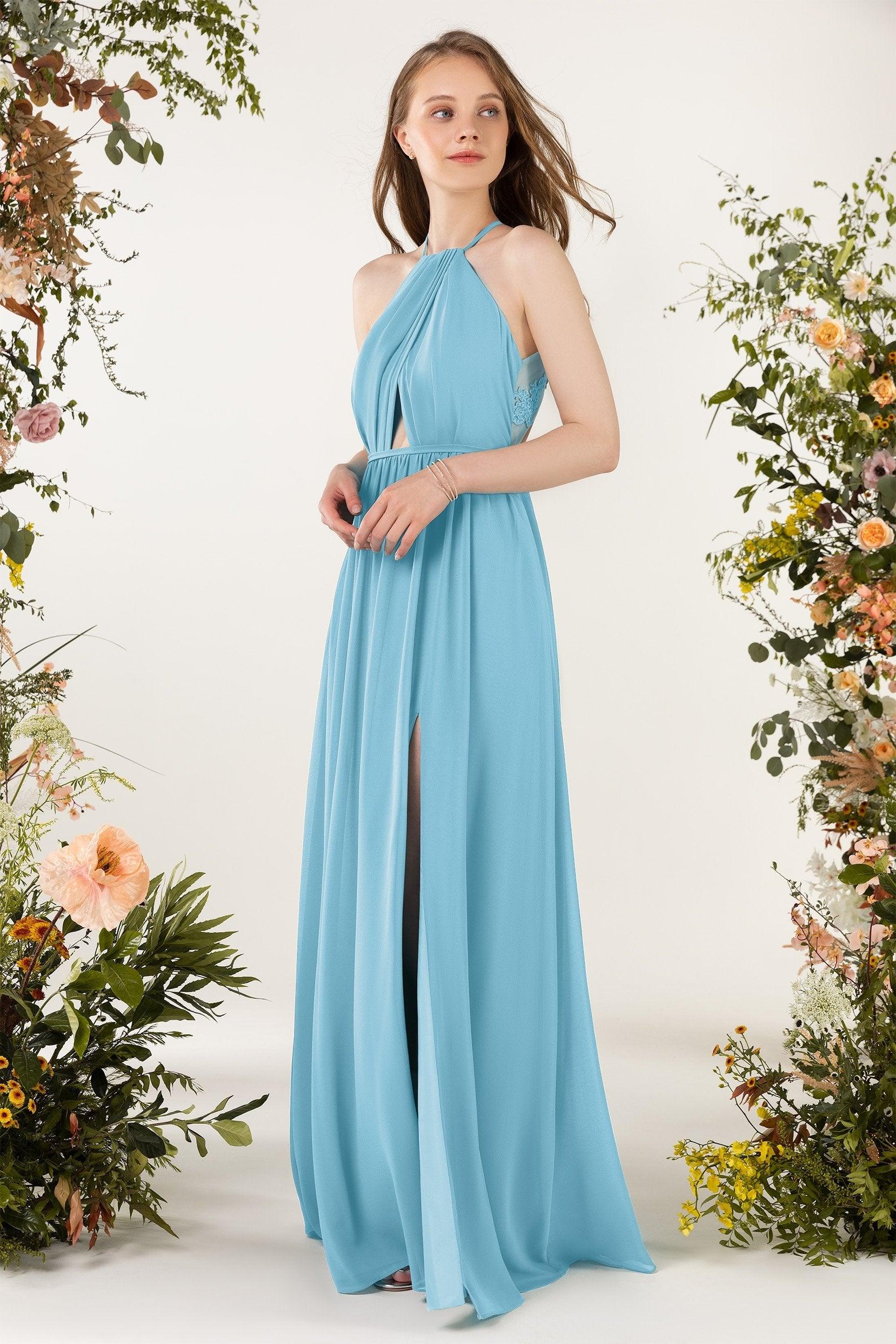 A-Line Sweep-Brush Train Chiffon Bridesmaid Dress CB0451 - COCOMELODY