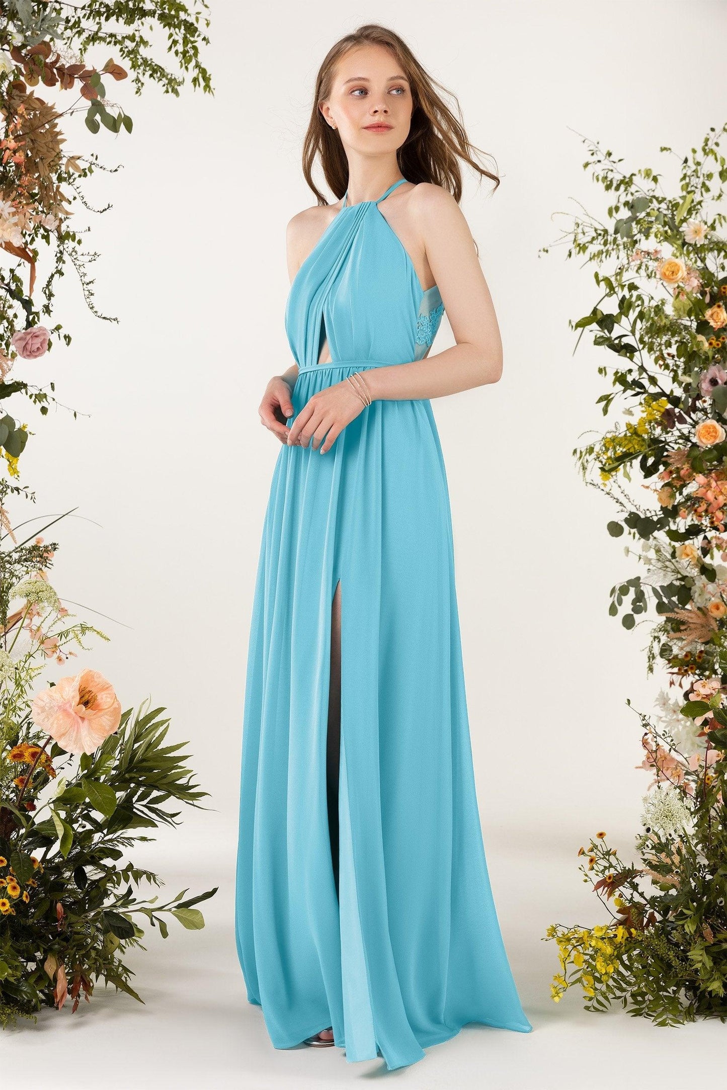 A-Line Sweep-Brush Train Chiffon Bridesmaid Dress CB0451 - COCOMELODY