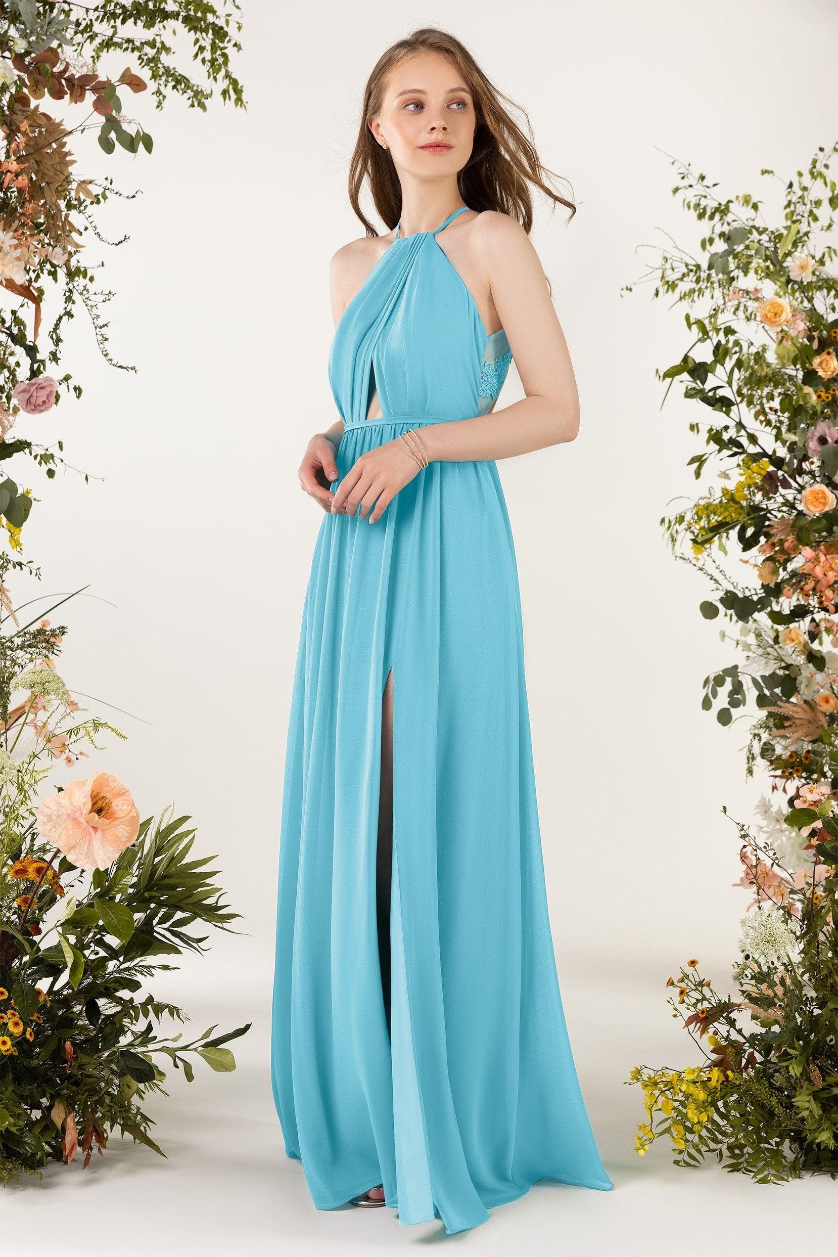 A-Line Sweep-Brush Train Chiffon Bridesmaid Dress CB0451 - COCOMELODY