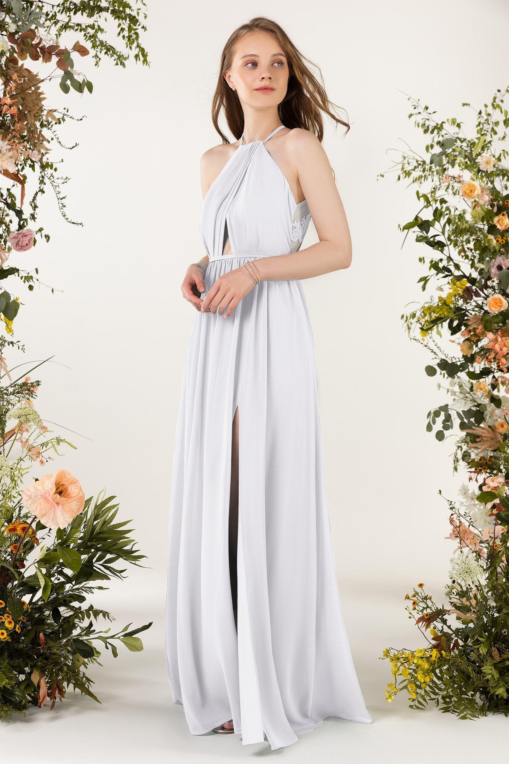 A-Line Sweep-Brush Train Chiffon Bridesmaid Dress CB0451 - COCOMELODY