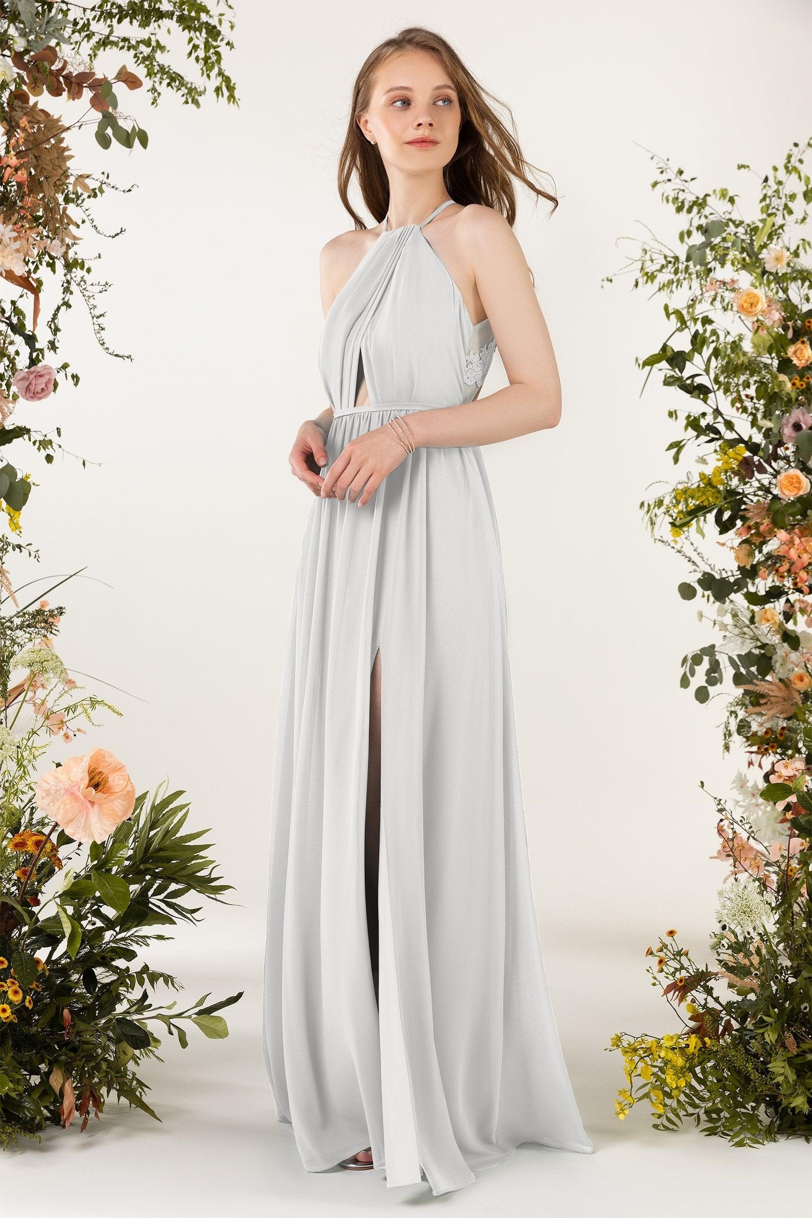 A-Line Sweep-Brush Train Chiffon Bridesmaid Dress CB0451 - COCOMELODY