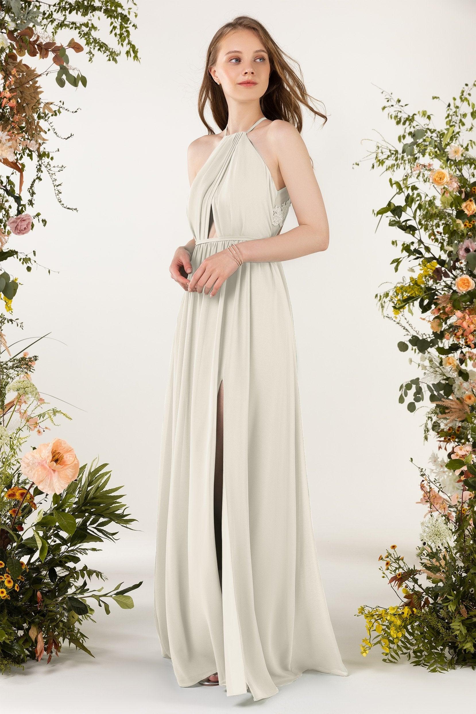 A-Line Sweep-Brush Train Chiffon Bridesmaid Dress CB0451 - COCOMELODY
