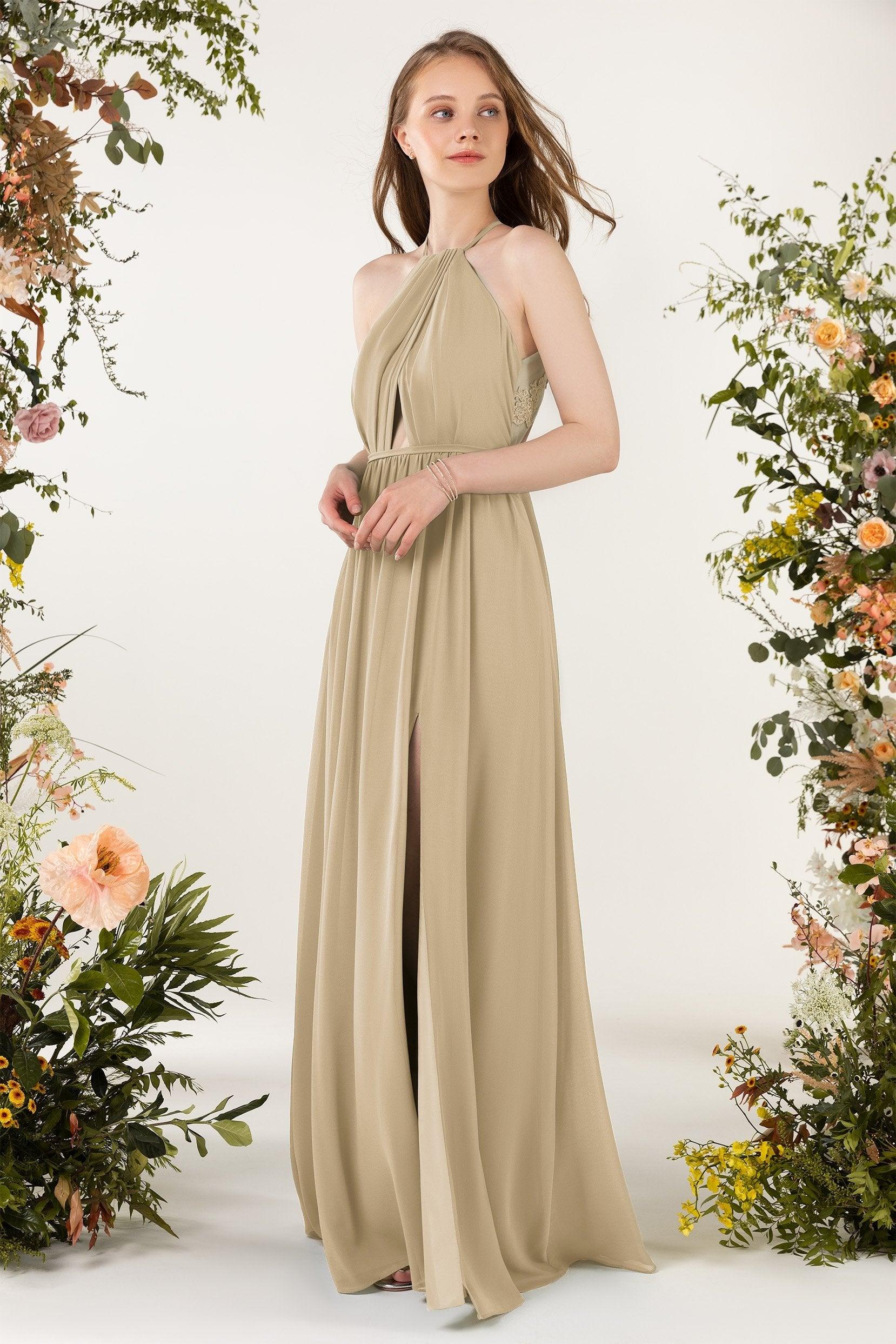 A-Line Sweep-Brush Train Chiffon Bridesmaid Dress CB0451 - COCOMELODY