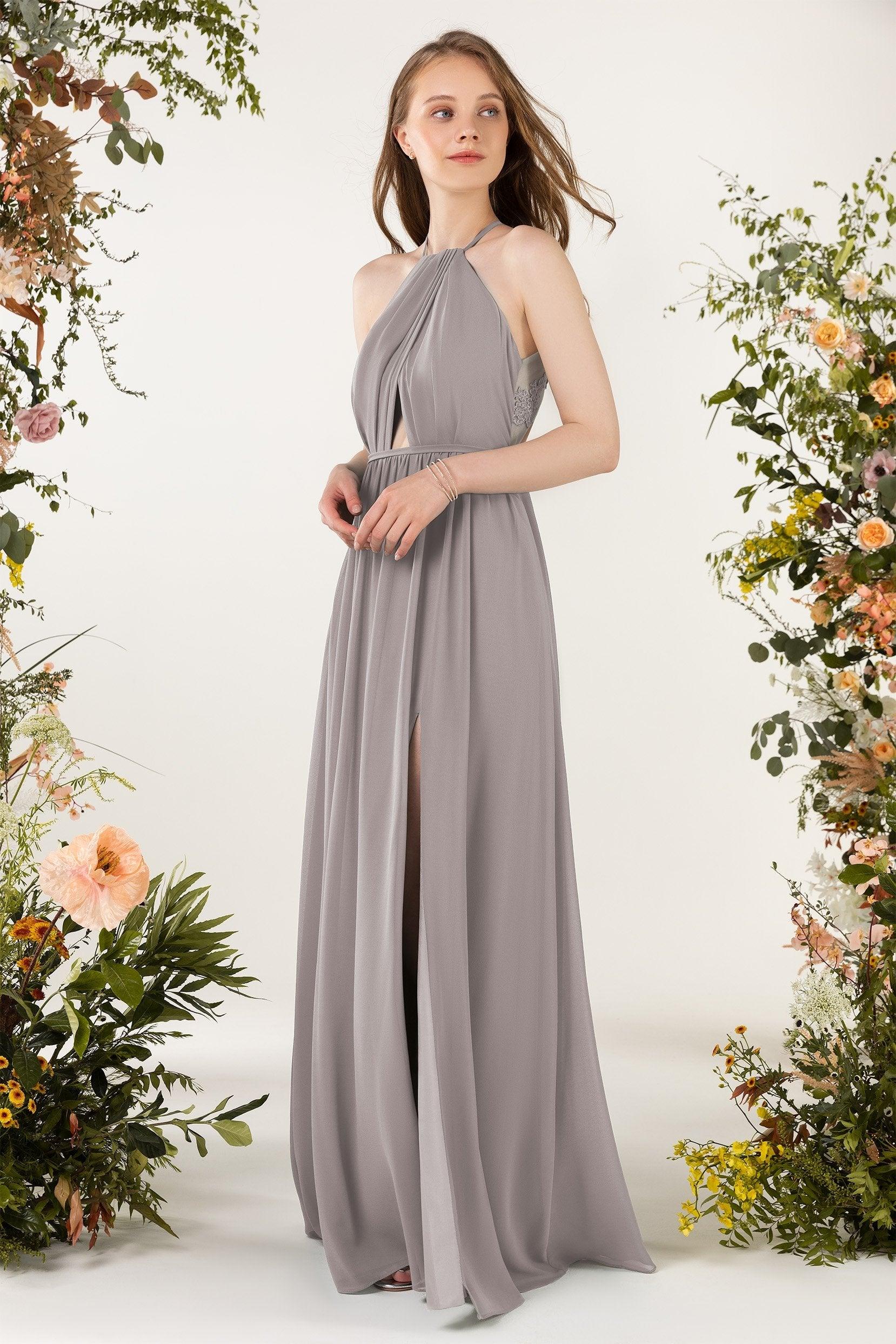 A-Line Sweep-Brush Train Chiffon Bridesmaid Dress CB0451 - COCOMELODY