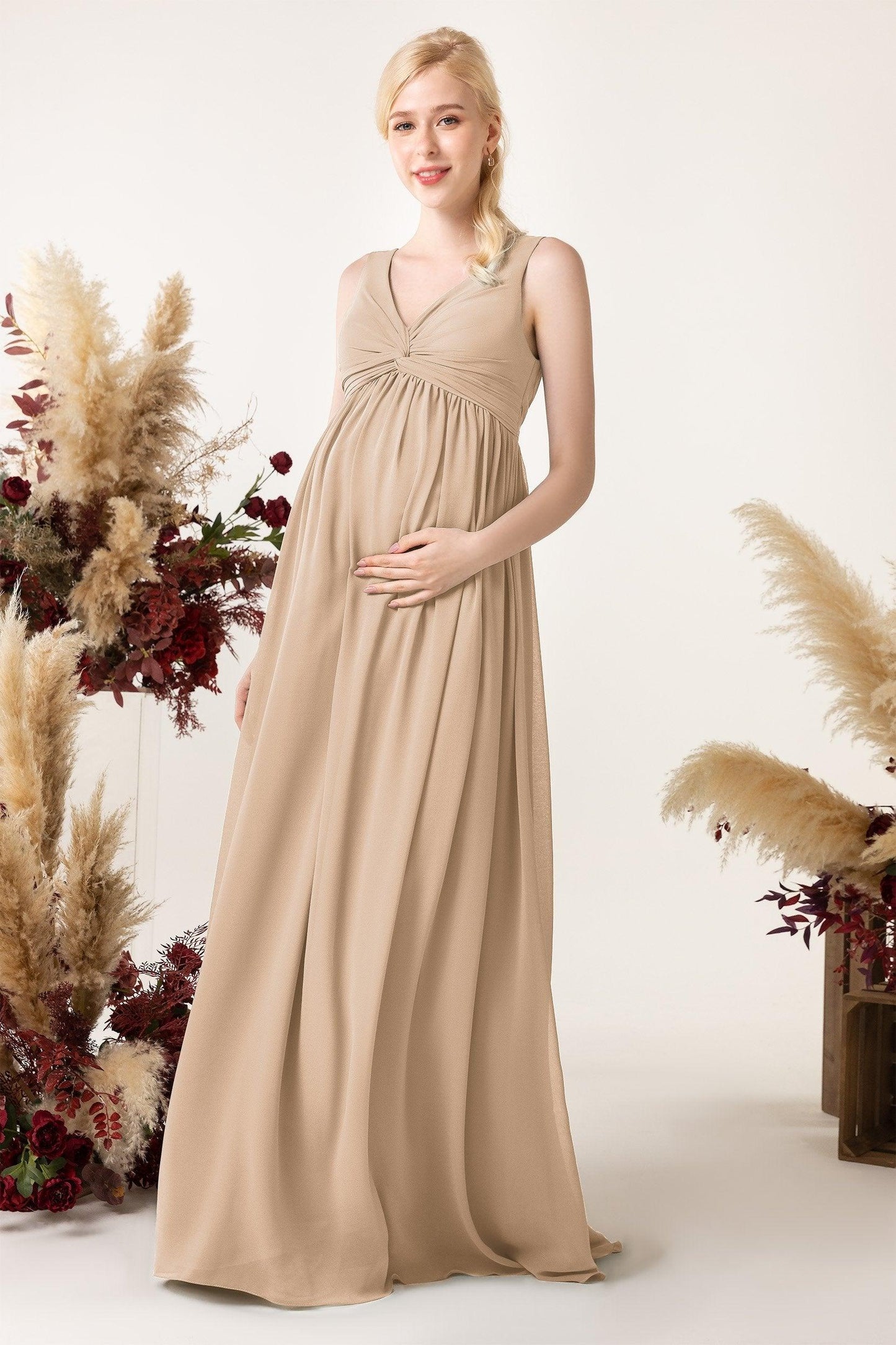 A-Line Sweep-Brush Train Chiffon Bridesmaid Dress CB0452M - COCOMELODY