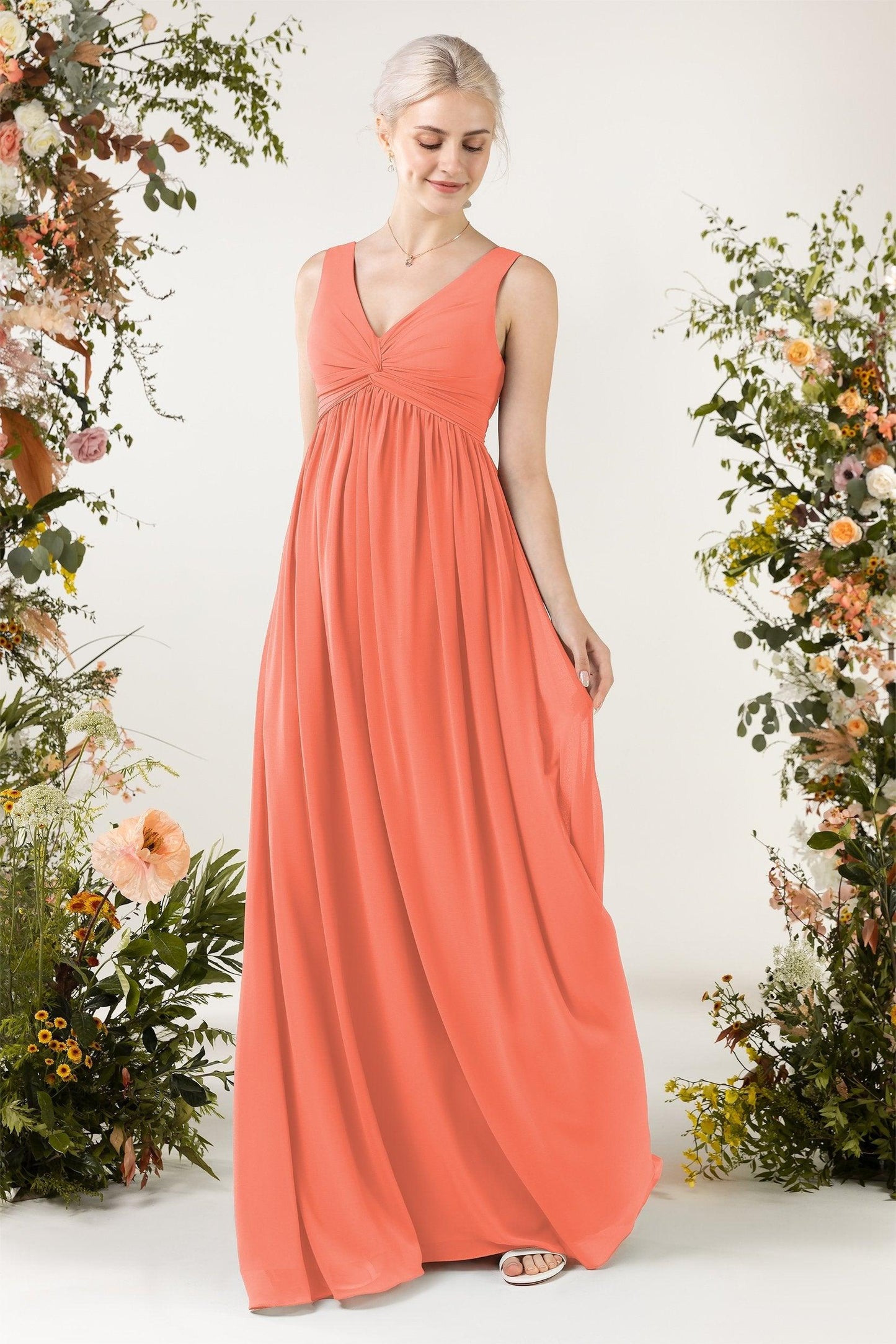 A-Line Sweep-Brush Train Chiffon Bridesmaid Dress CB0452 - COCOMELODY