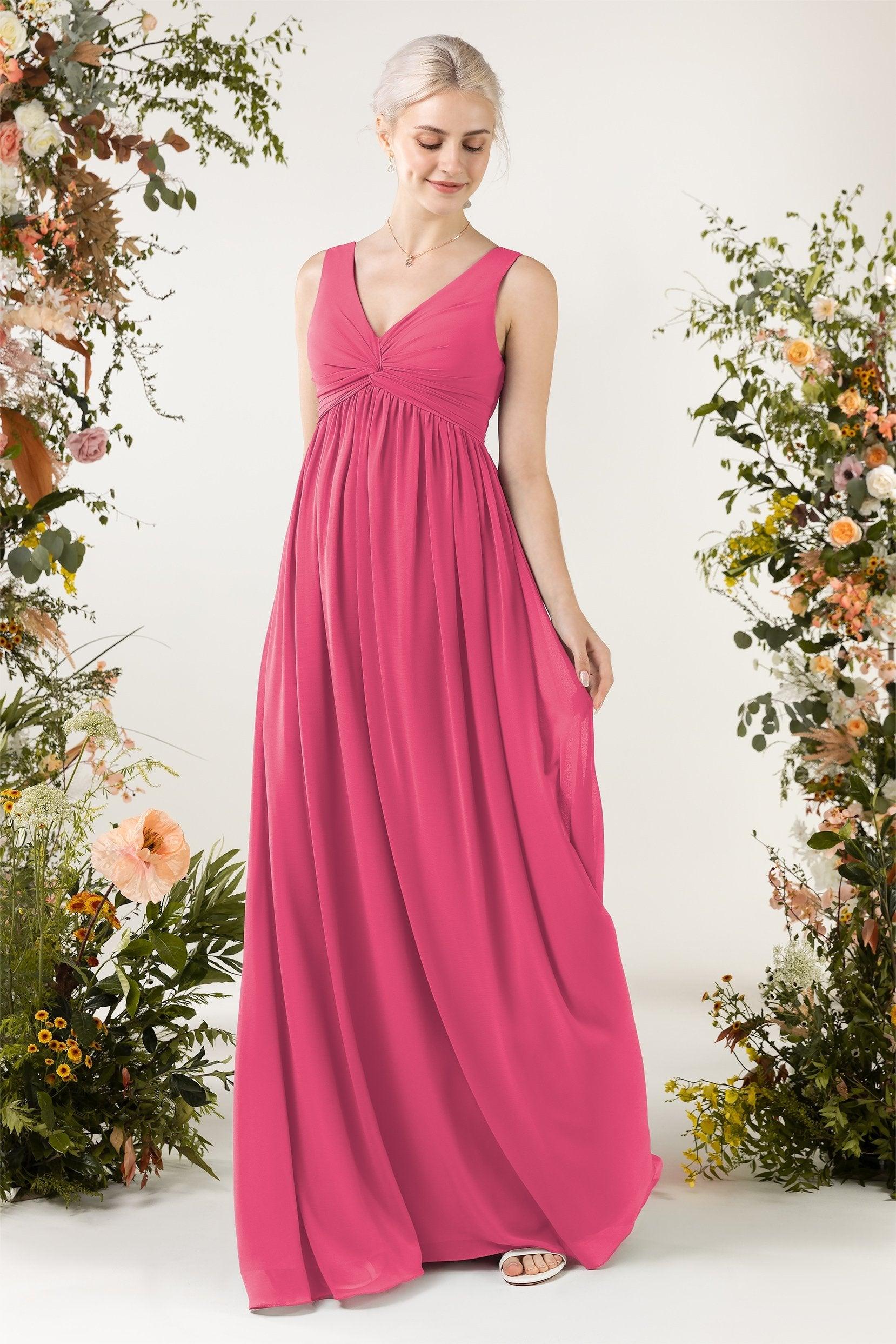 A-Line Sweep-Brush Train Chiffon Bridesmaid Dress CB0452 - COCOMELODY