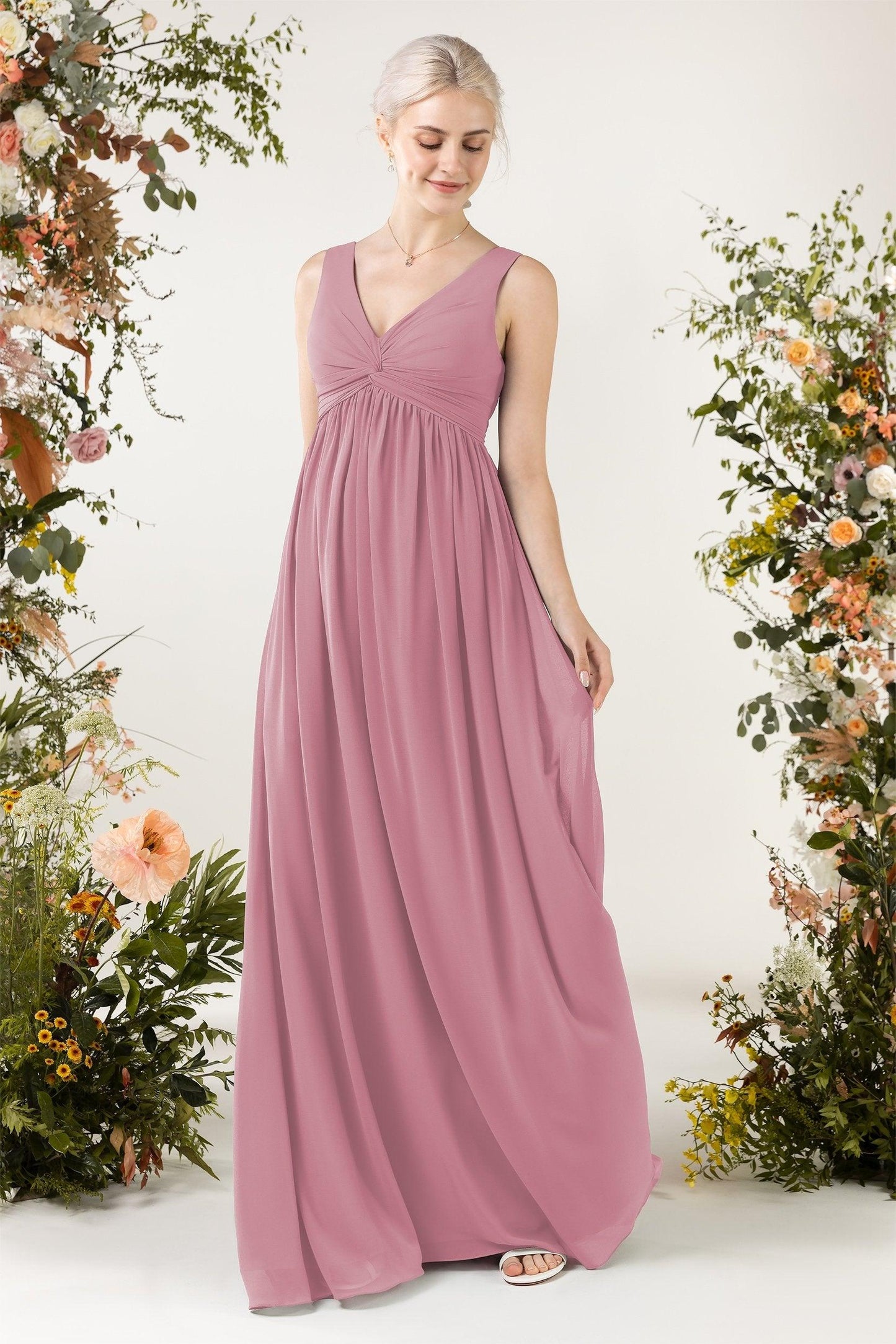 A-Line Sweep-Brush Train Chiffon Bridesmaid Dress CB0452 - COCOMELODY