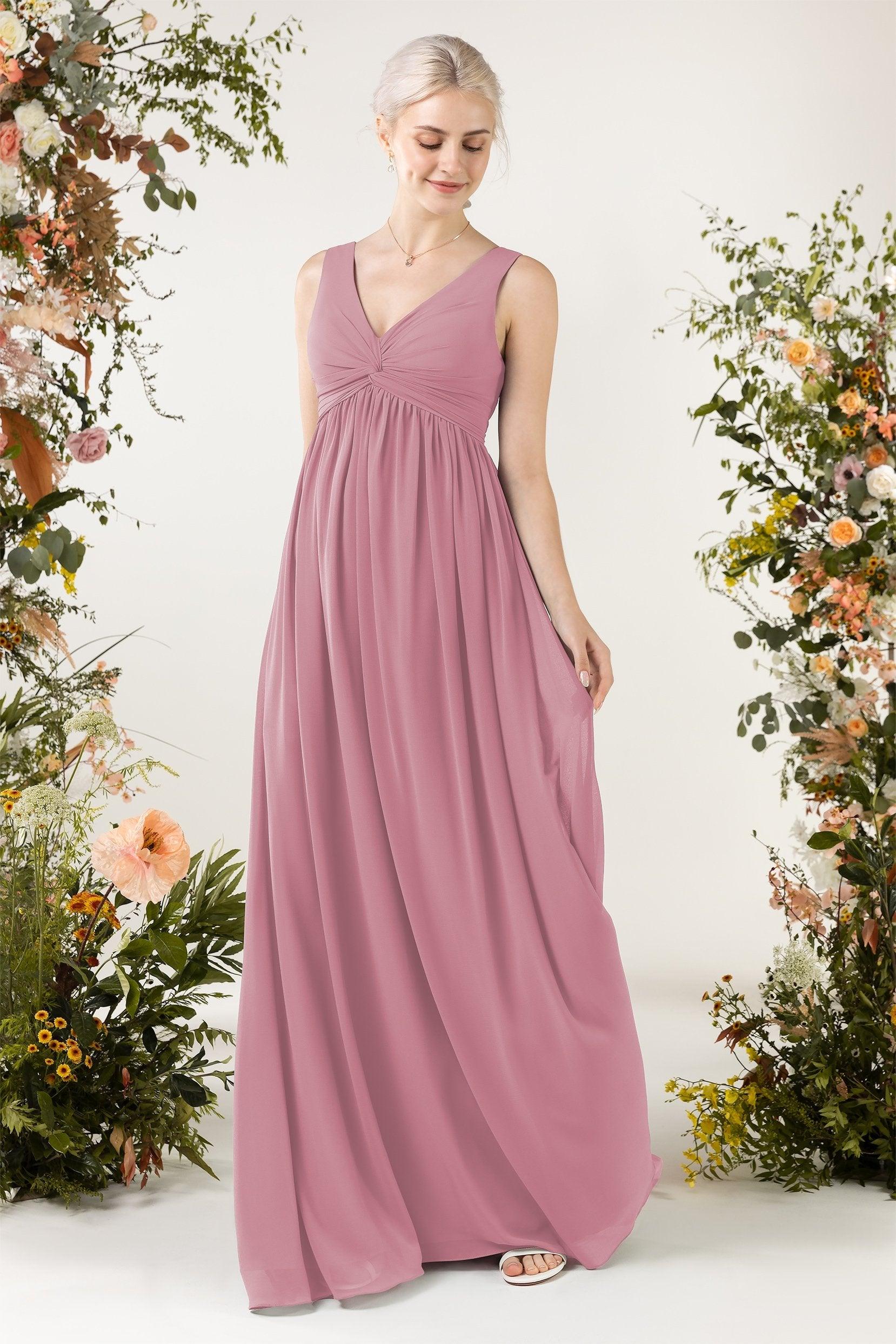 A-Line Sweep-Brush Train Chiffon Bridesmaid Dress CB0452 - COCOMELODY