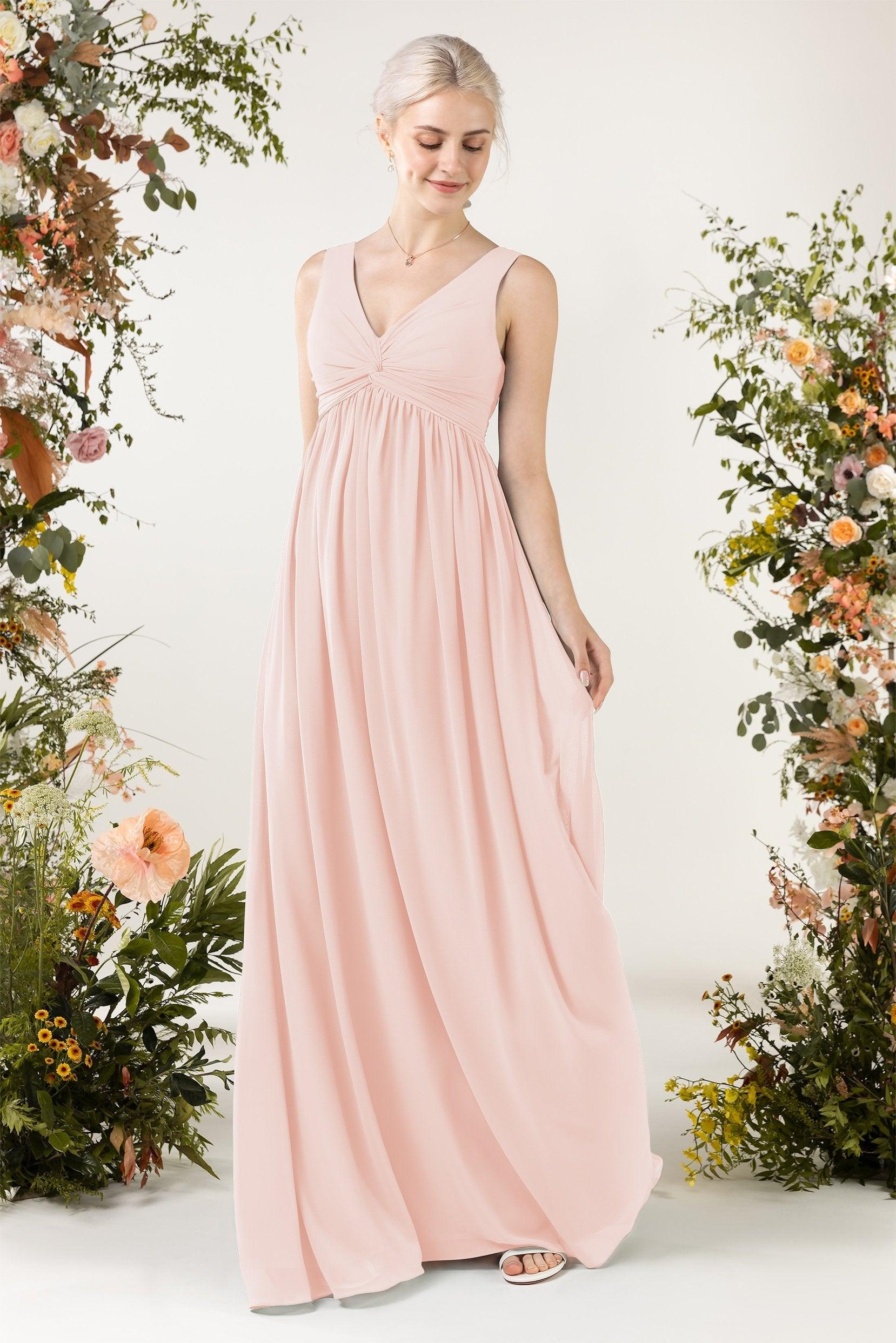 A-Line Sweep-Brush Train Chiffon Bridesmaid Dress CB0452 - COCOMELODY