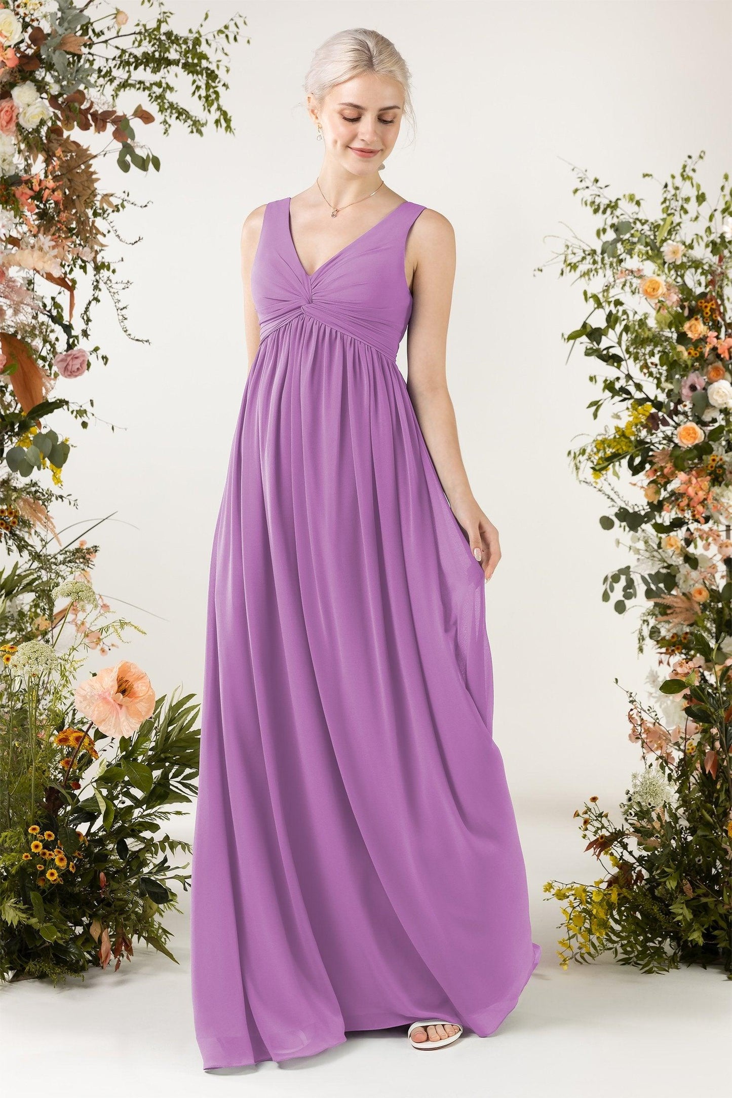 A-Line Sweep-Brush Train Chiffon Bridesmaid Dress CB0452 - COCOMELODY