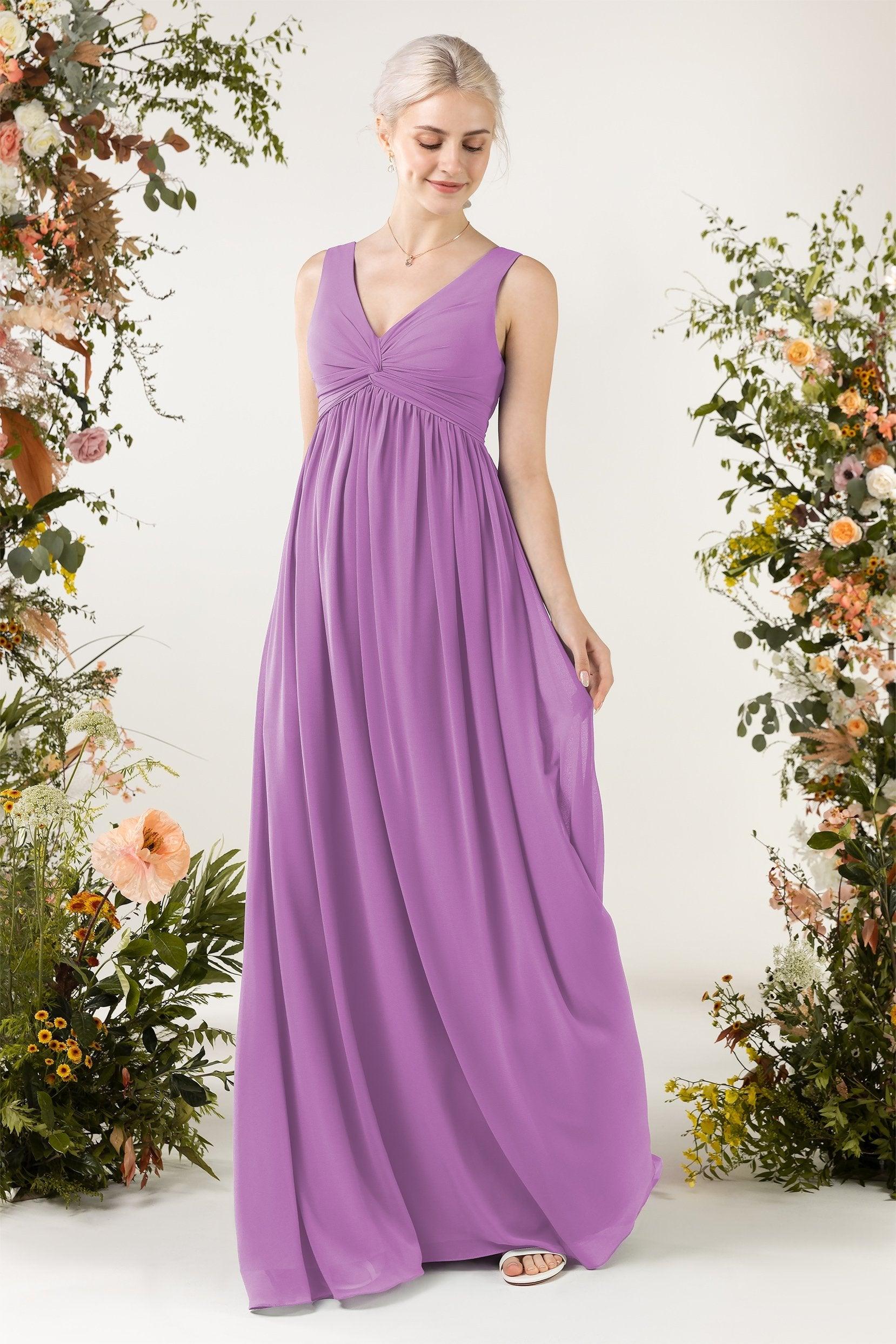 A-Line Sweep-Brush Train Chiffon Bridesmaid Dress CB0452 - COCOMELODY
