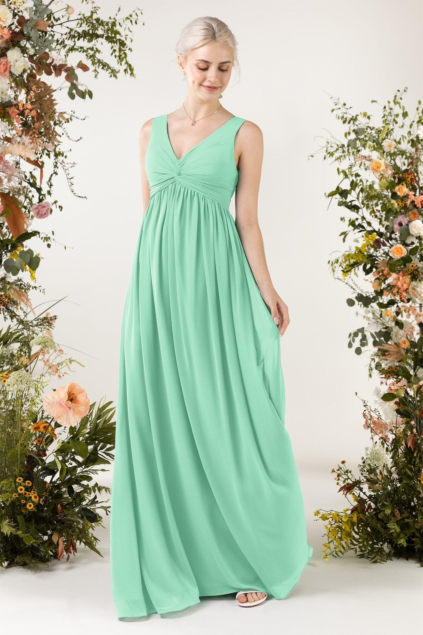 A-Line Sweep-Brush Train Chiffon Bridesmaid Dress CB0452 - COCOMELODY