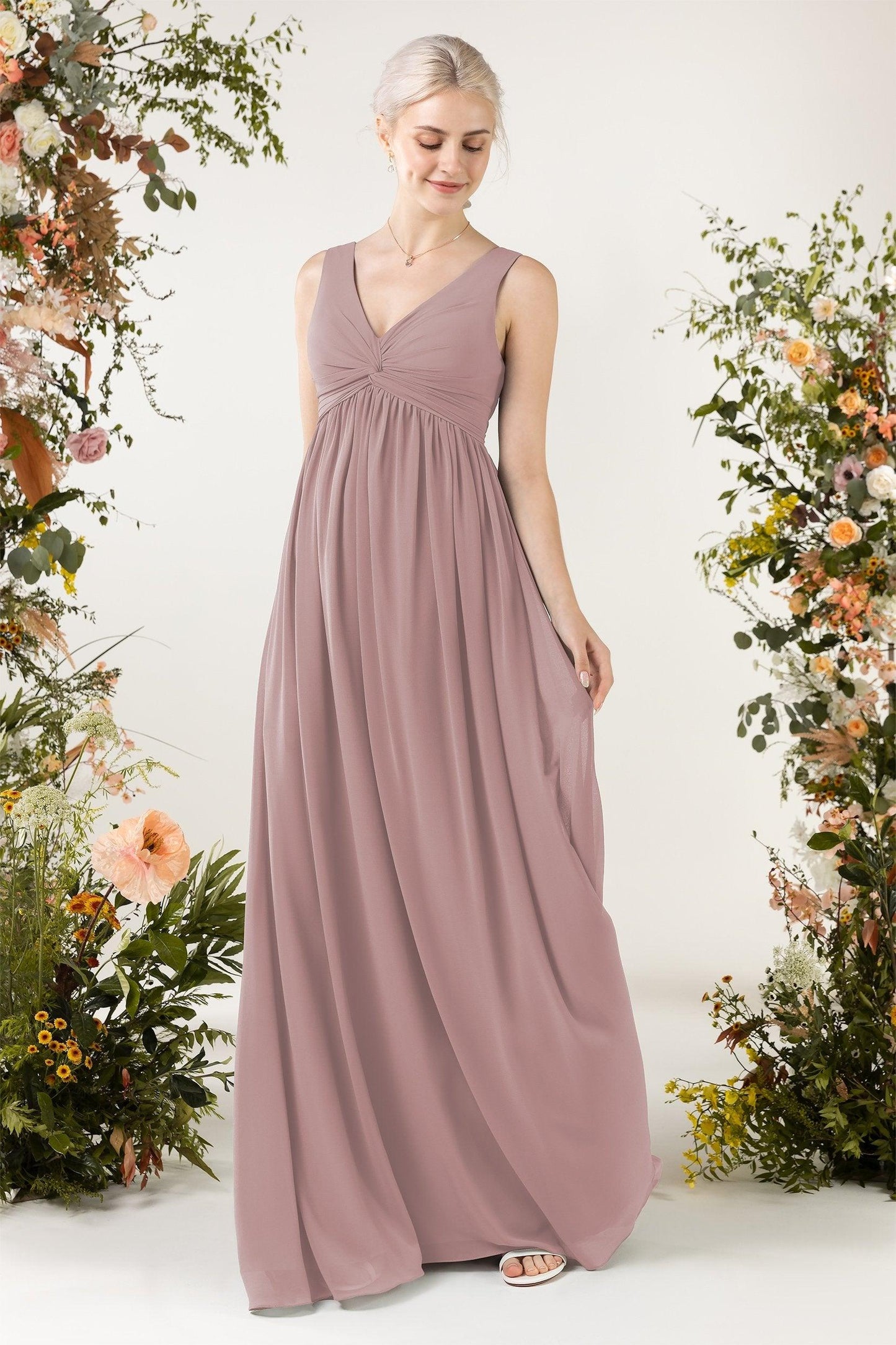 A-Line Sweep-Brush Train Chiffon Bridesmaid Dress CB0452 - COCOMELODY