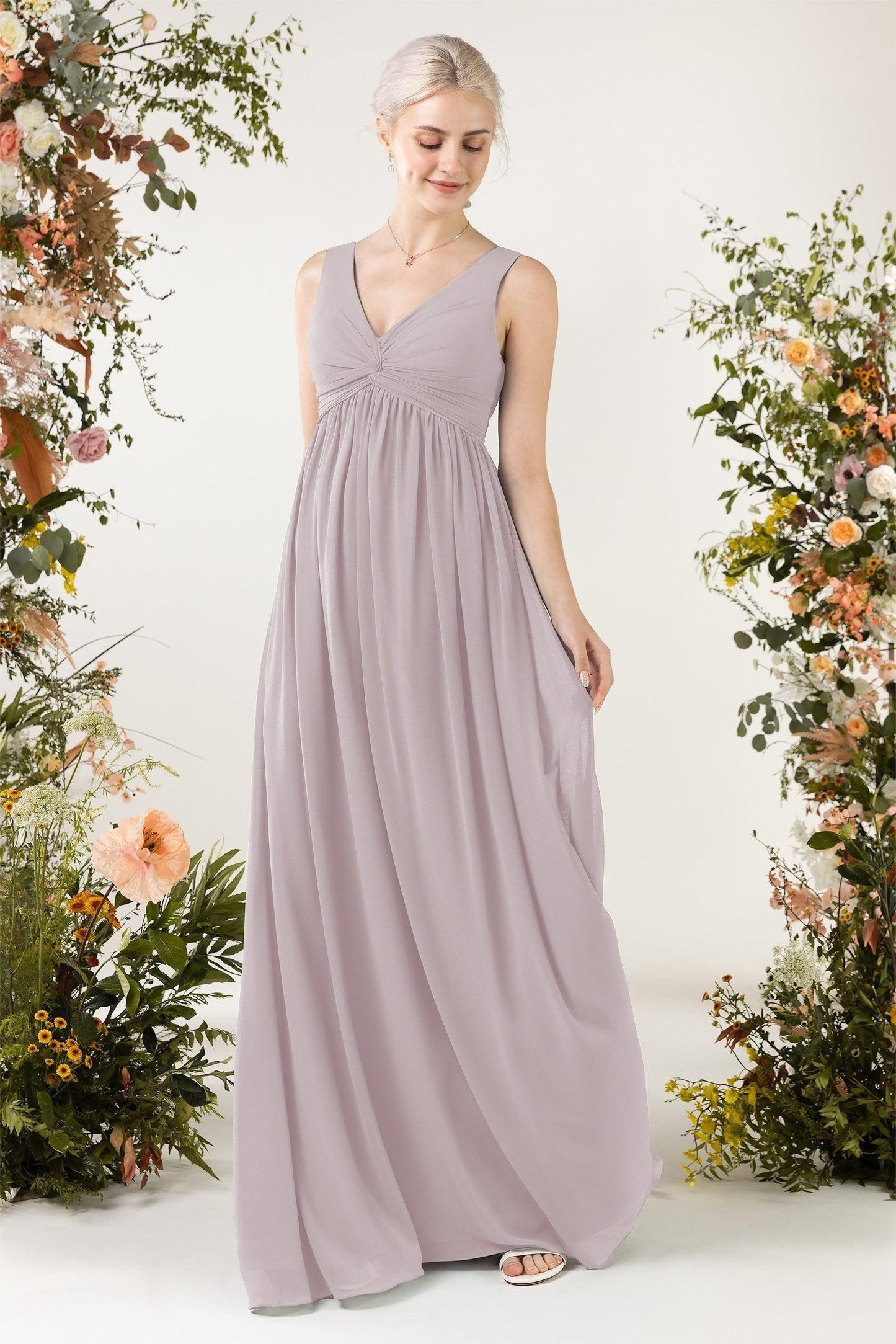 A-Line Sweep-Brush Train Chiffon Bridesmaid Dress CB0452 - COCOMELODY