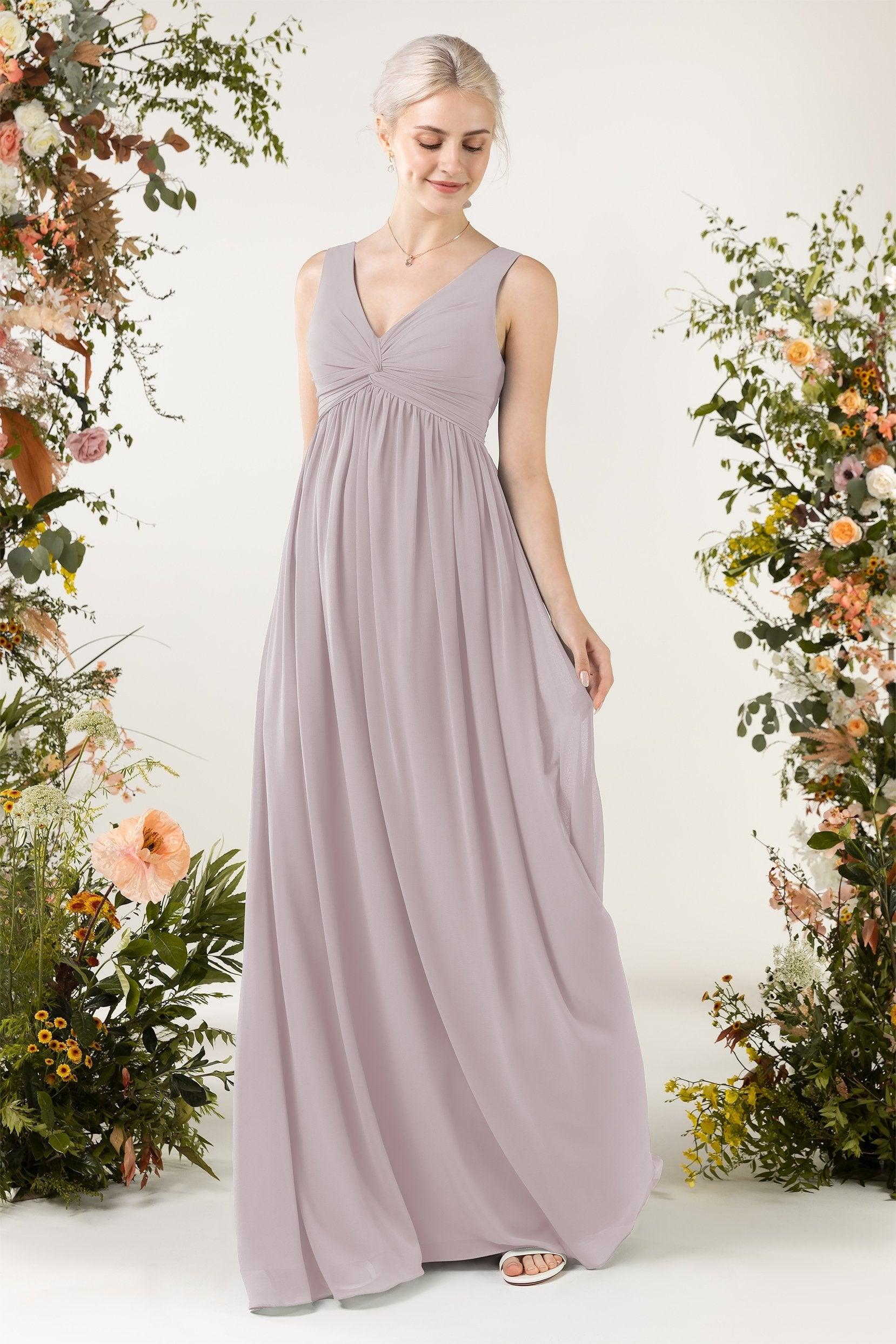 A-Line Sweep-Brush Train Chiffon Bridesmaid Dress CB0452 - COCOMELODY