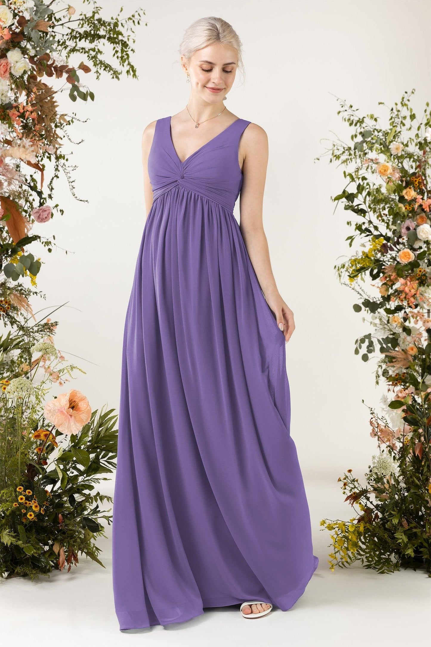 A-Line Sweep-Brush Train Chiffon Bridesmaid Dress CB0452 - COCOMELODY