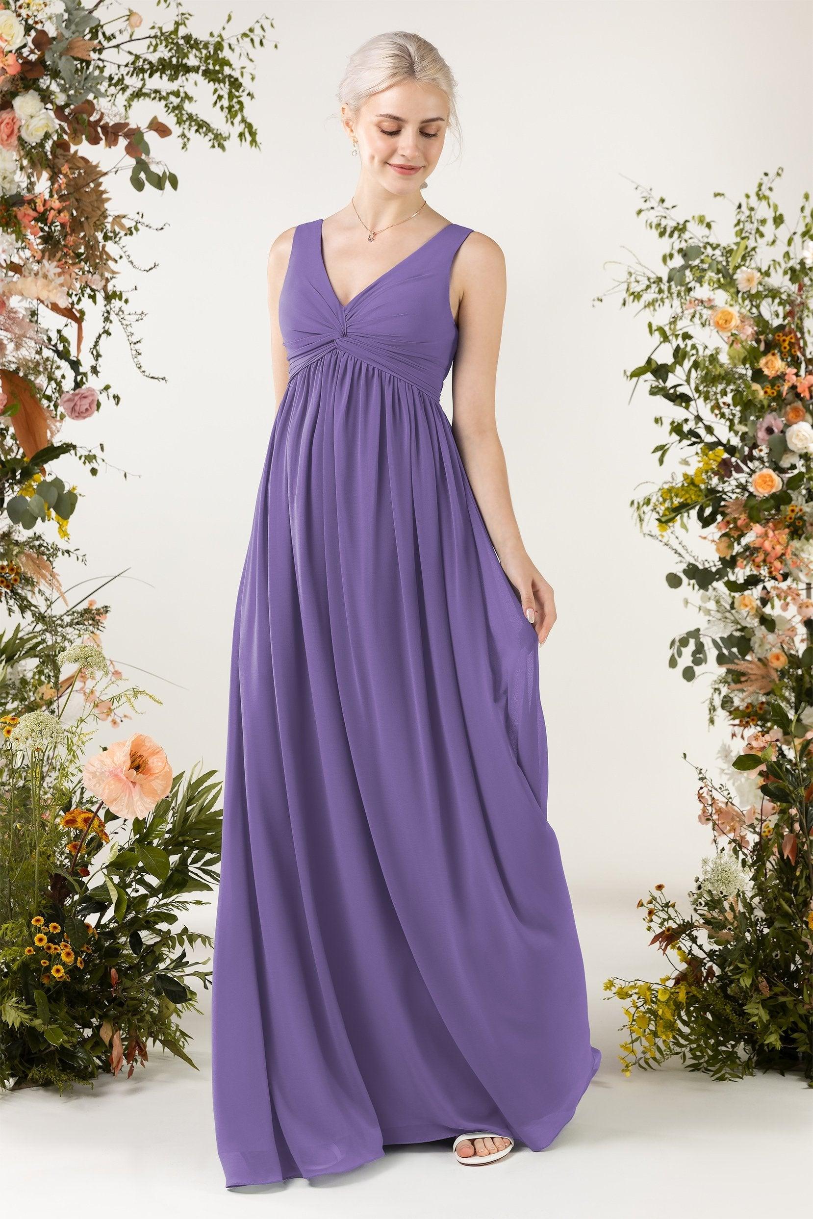 A-Line Sweep-Brush Train Chiffon Bridesmaid Dress CB0452 - COCOMELODY