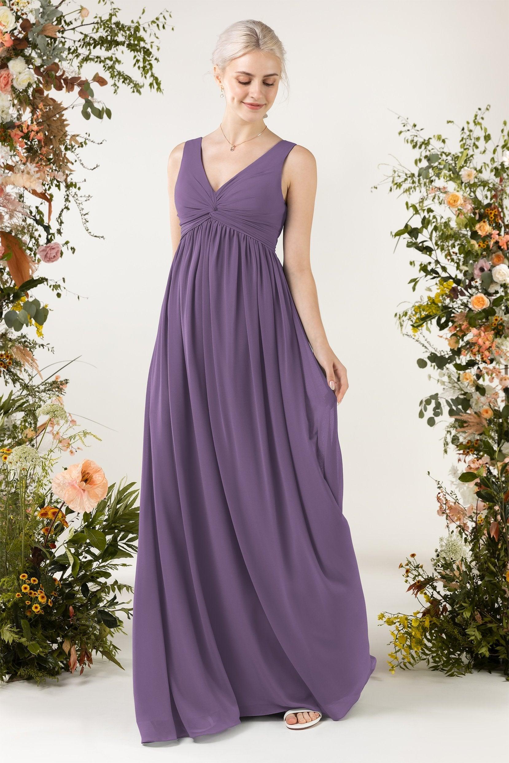 A-Line Sweep-Brush Train Chiffon Bridesmaid Dress CB0452 - COCOMELODY