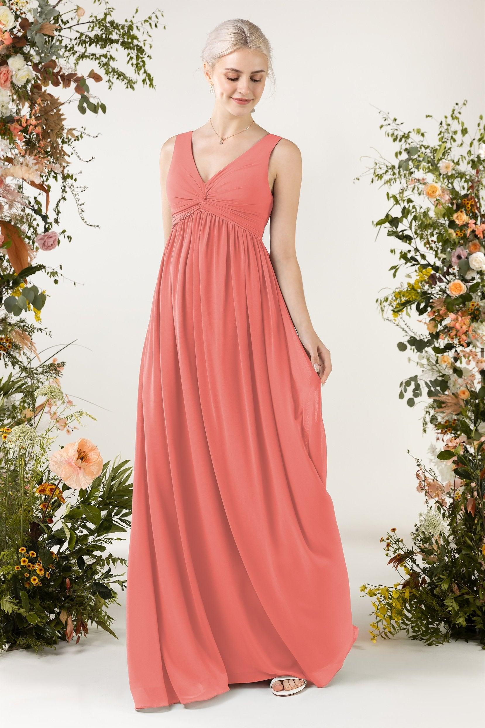 A-Line Sweep-Brush Train Chiffon Bridesmaid Dress CB0452 - COCOMELODY