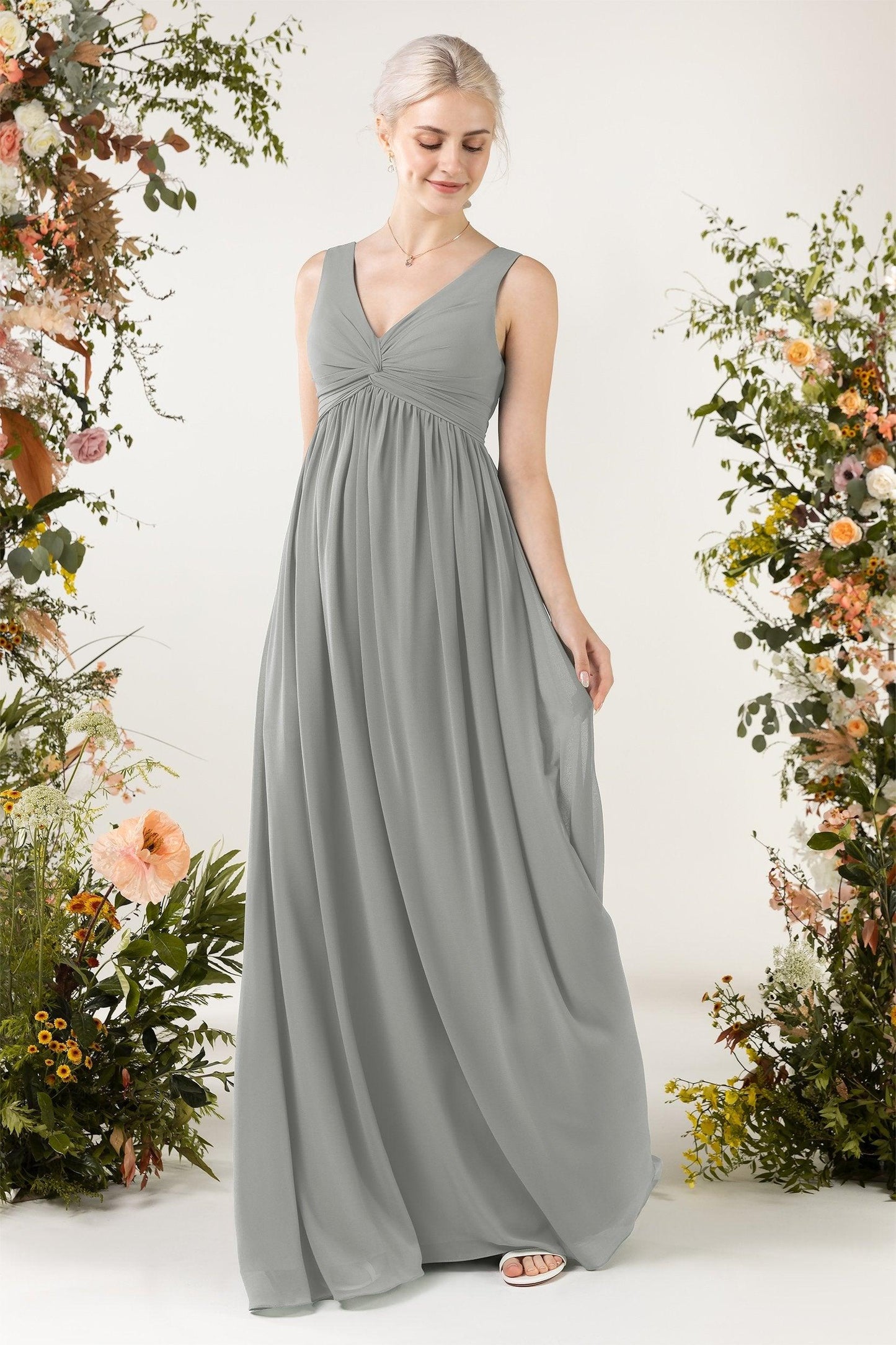 A-Line Sweep-Brush Train Chiffon Bridesmaid Dress CB0452 - COCOMELODY