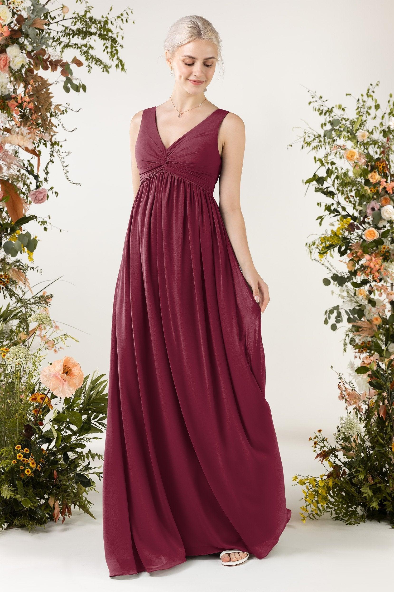 A-Line Sweep-Brush Train Chiffon Bridesmaid Dress CB0452 - COCOMELODY