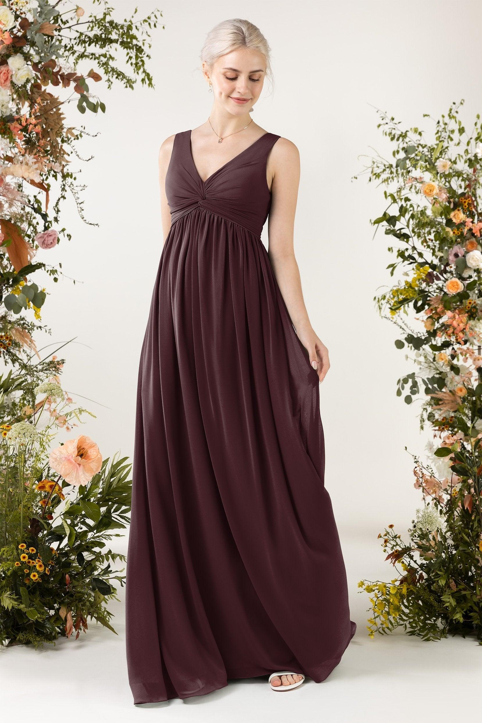 A-Line Sweep-Brush Train Chiffon Bridesmaid Dress CB0452 - COCOMELODY
