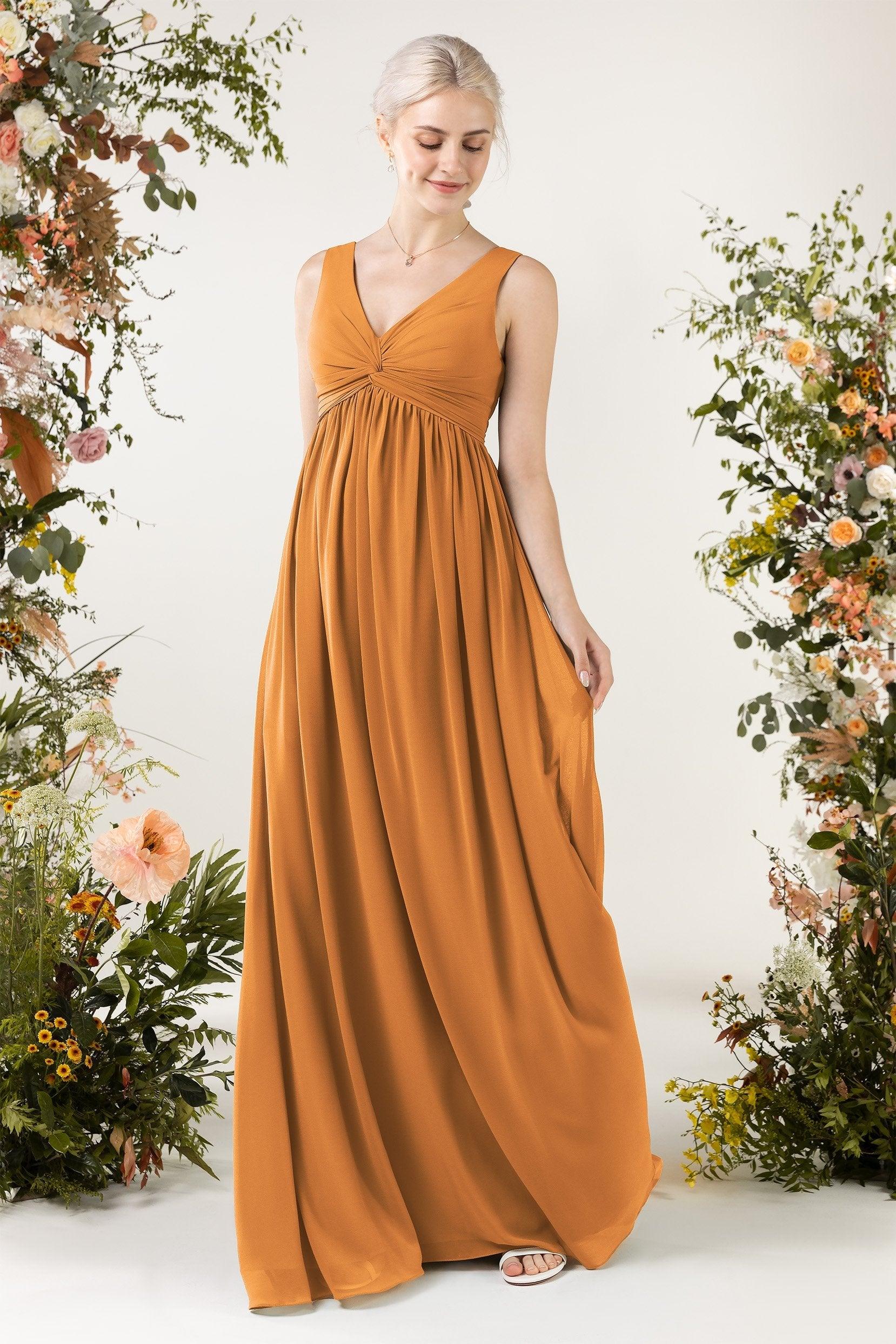 A-Line Sweep-Brush Train Chiffon Bridesmaid Dress CB0452 - COCOMELODY