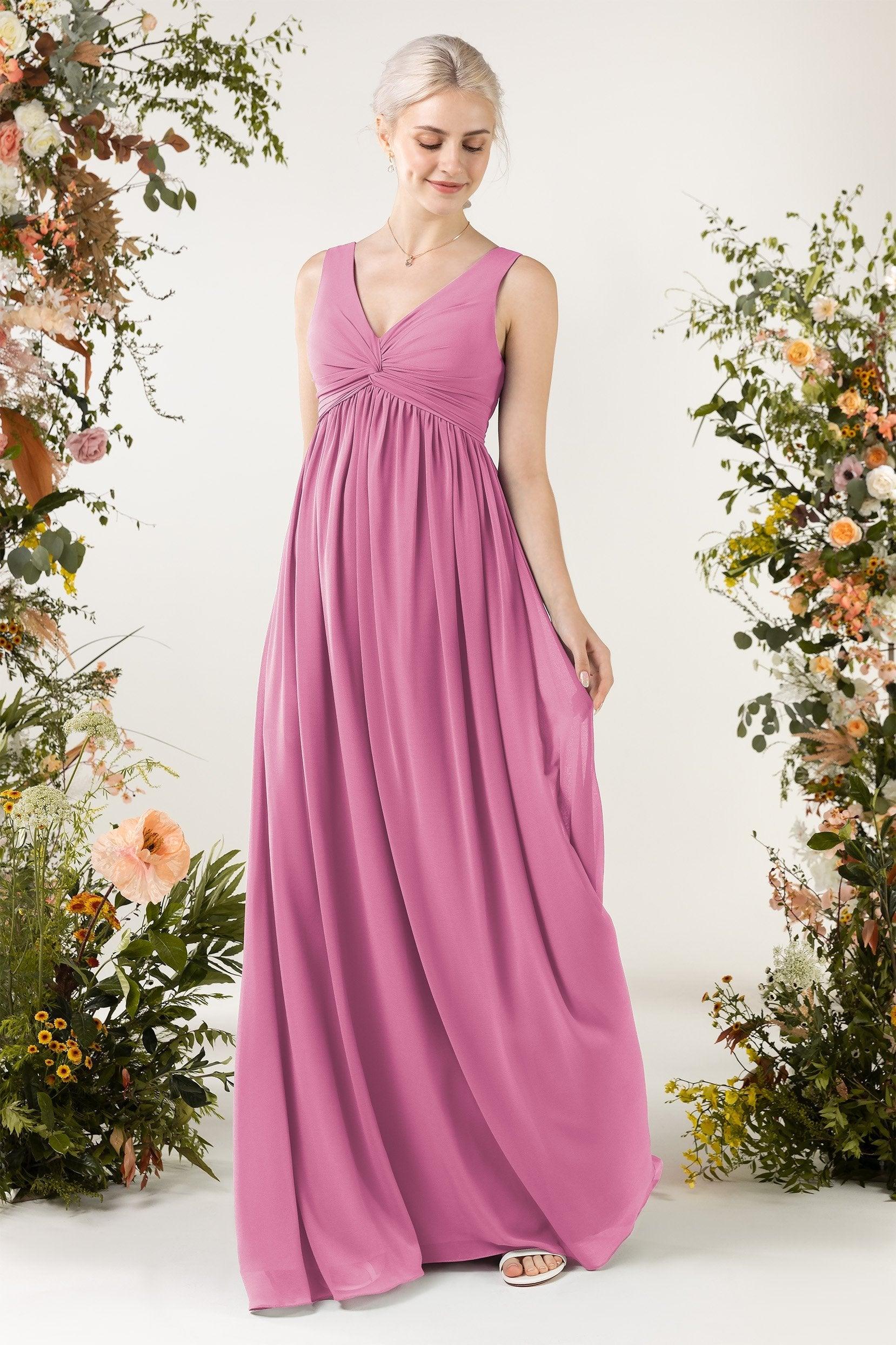 A-Line Sweep-Brush Train Chiffon Bridesmaid Dress CB0452 - COCOMELODY