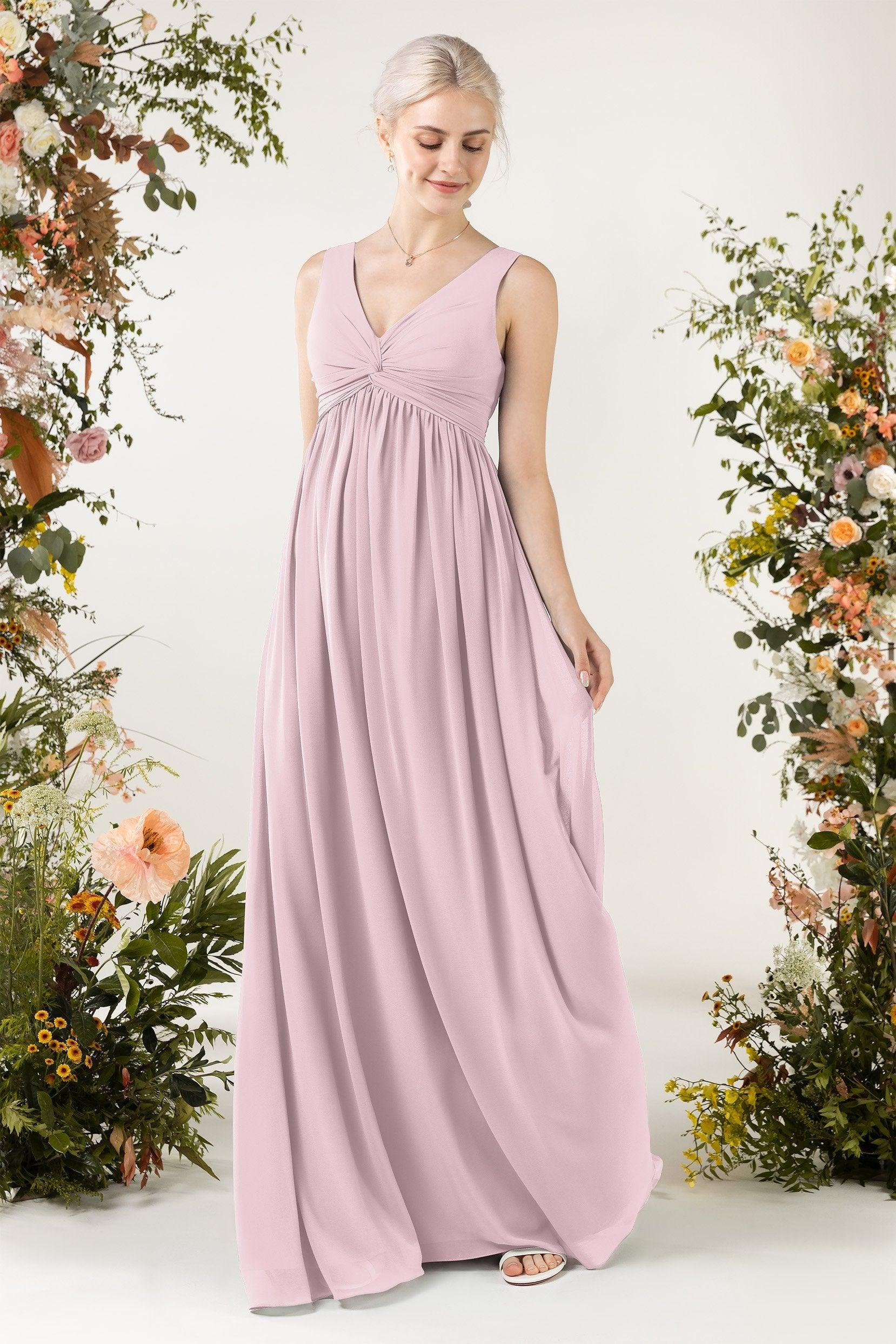 A-Line Sweep-Brush Train Chiffon Bridesmaid Dress CB0452 - COCOMELODY
