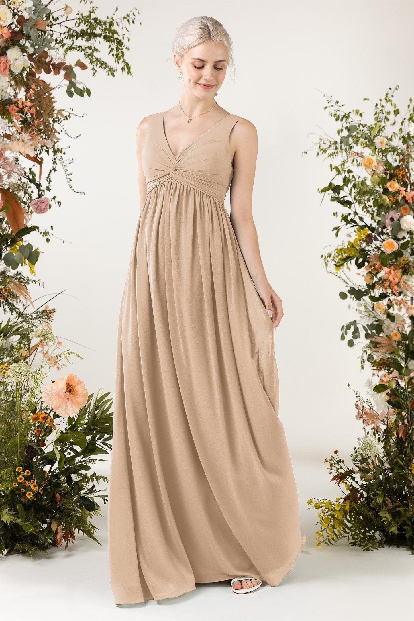 A-Line Sweep-Brush Train Chiffon Bridesmaid Dress CB0452 - COCOMELODY