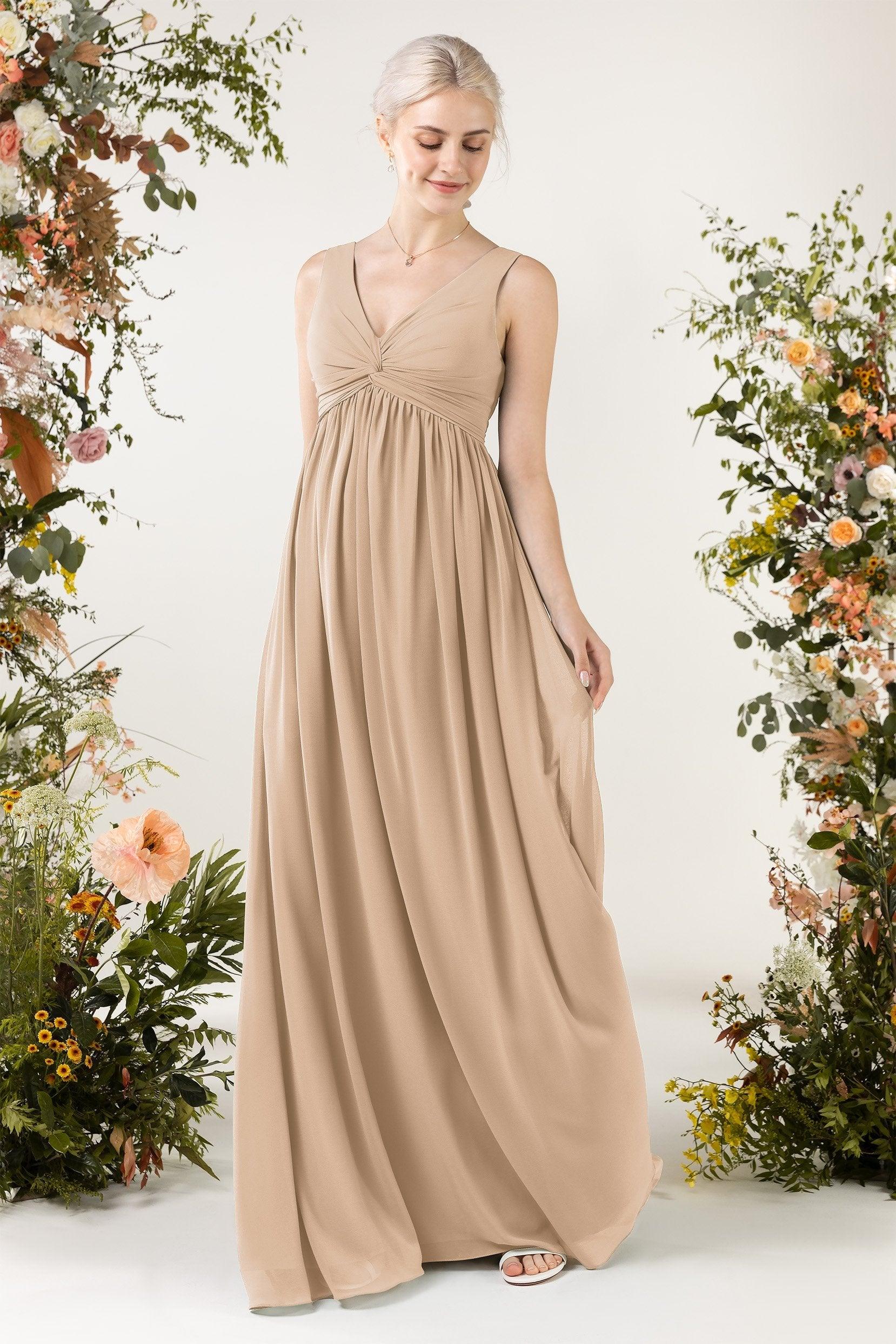 A-Line Sweep-Brush Train Chiffon Bridesmaid Dress CB0452 - COCOMELODY