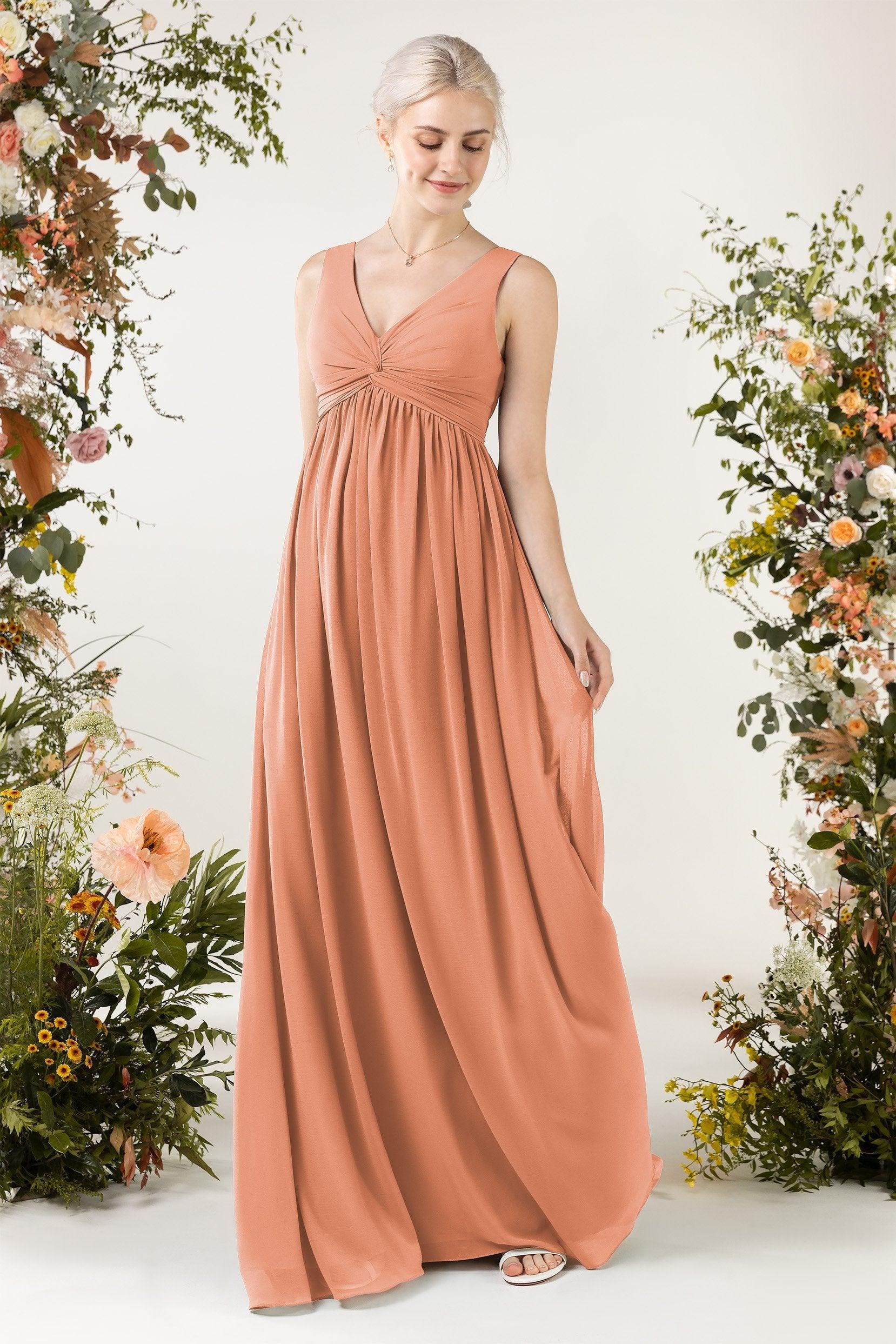 A-Line Sweep-Brush Train Chiffon Bridesmaid Dress CB0452 - COCOMELODY