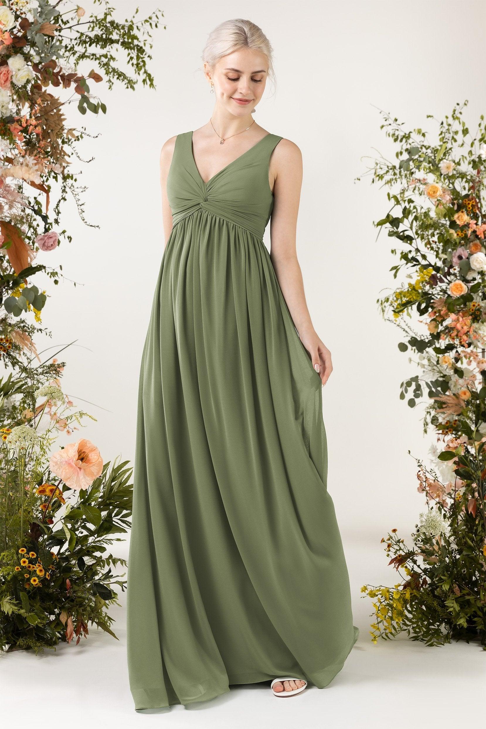 A-Line Sweep-Brush Train Chiffon Bridesmaid Dress CB0452 - COCOMELODY