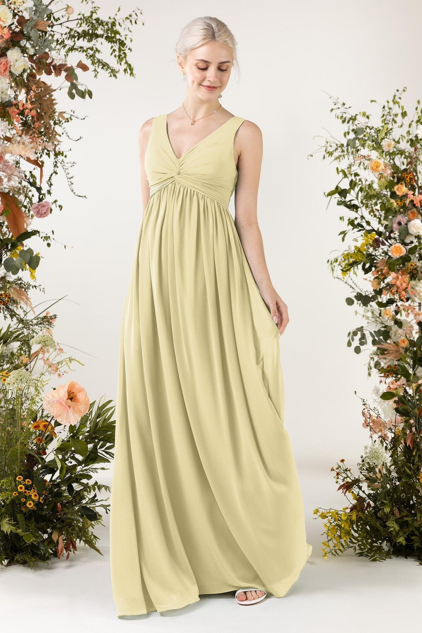A-Line Sweep-Brush Train Chiffon Bridesmaid Dress CB0452 - COCOMELODY