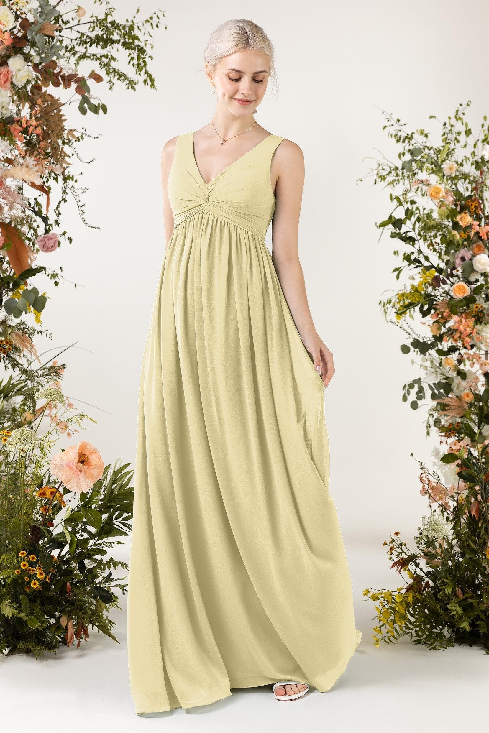 A-Line Sweep-Brush Train Chiffon Bridesmaid Dress CB0452 - COCOMELODY