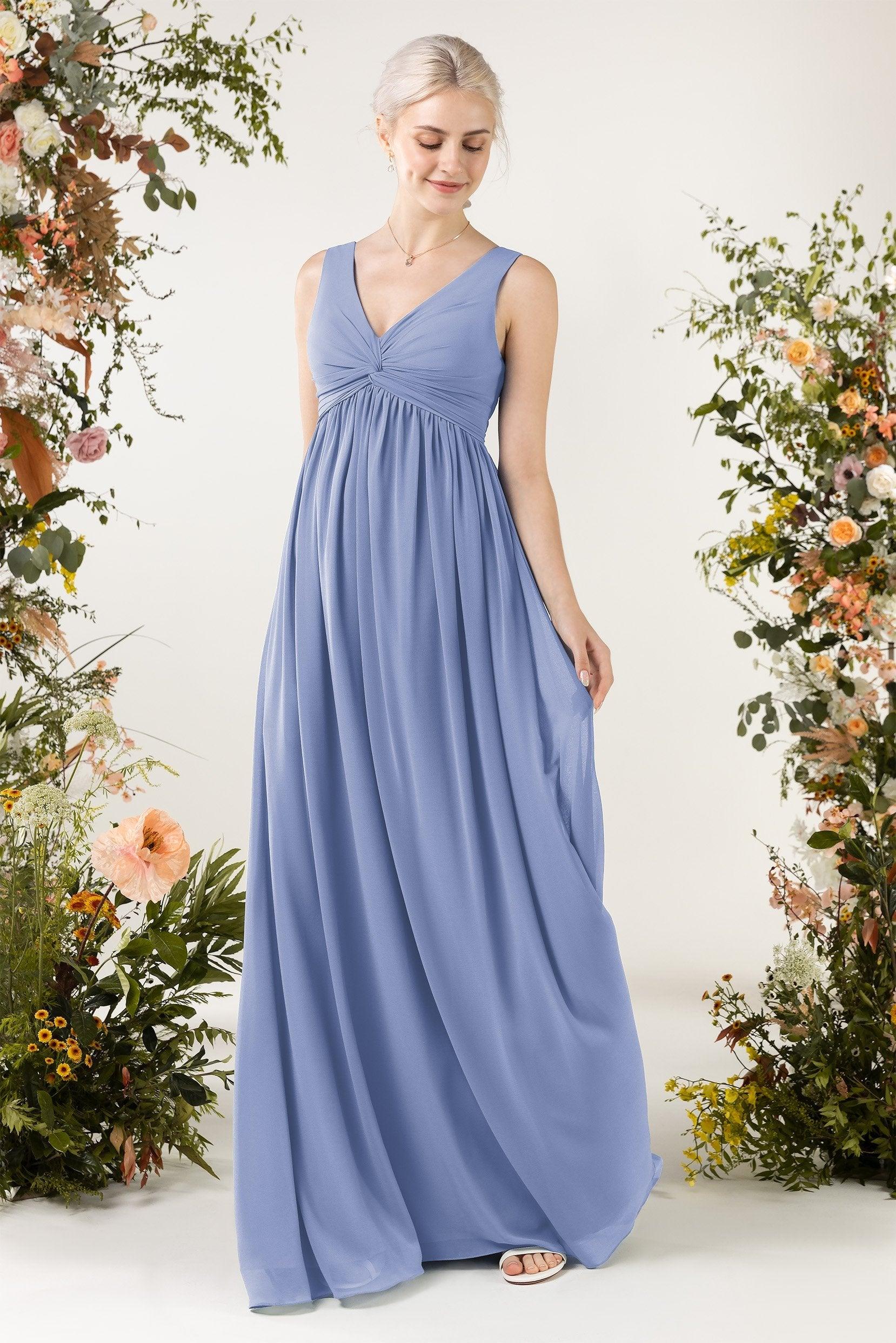 A-Line Sweep-Brush Train Chiffon Bridesmaid Dress CB0452 - COCOMELODY