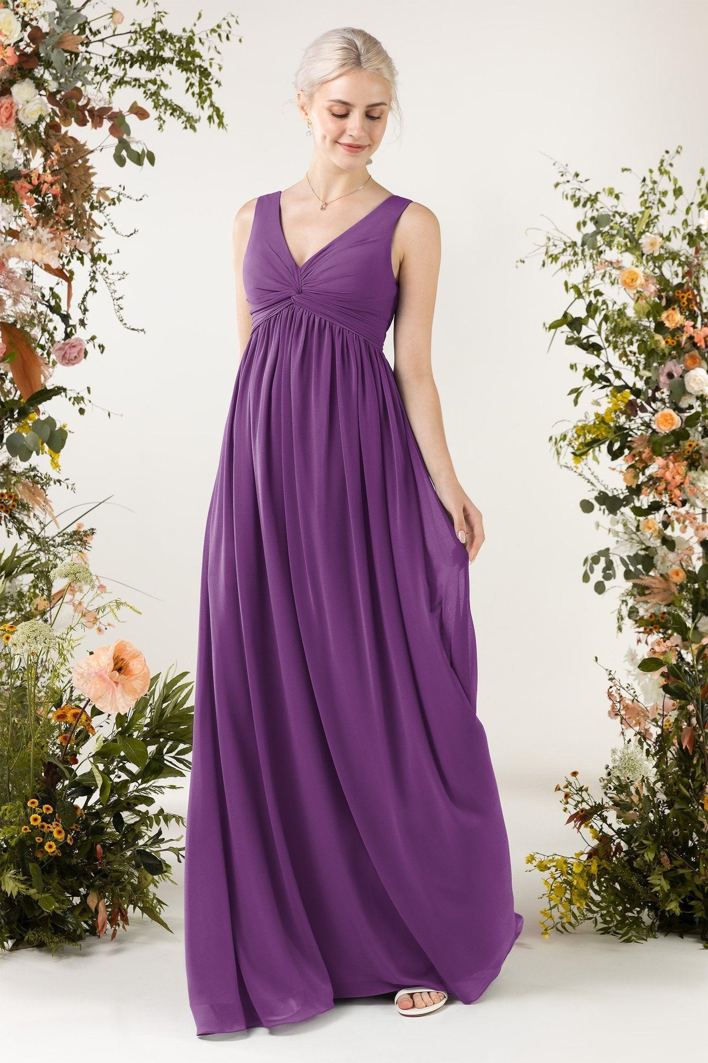 A-Line Sweep-Brush Train Chiffon Bridesmaid Dress CB0452 - COCOMELODY