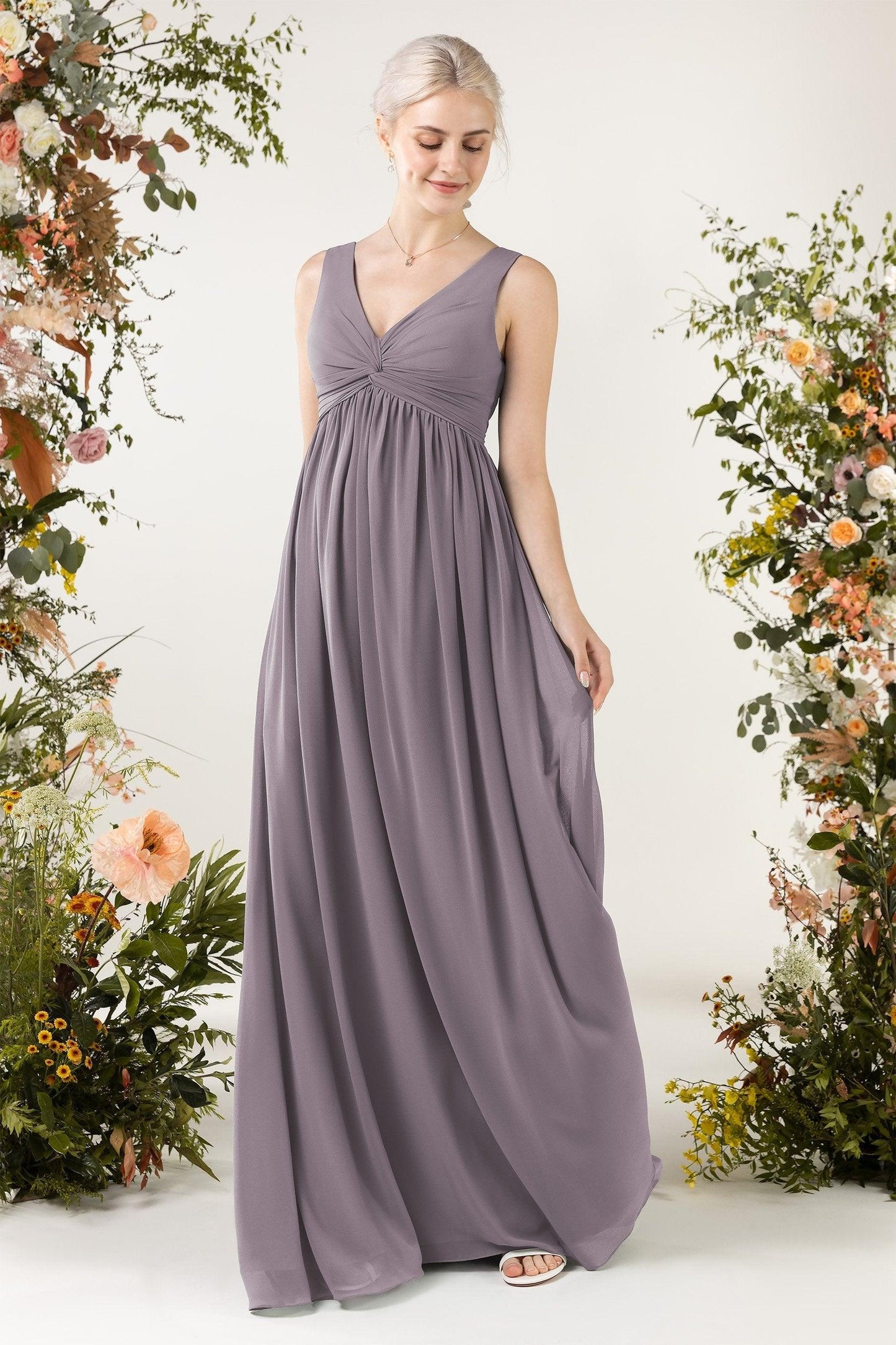A-Line Sweep-Brush Train Chiffon Bridesmaid Dress CB0452 - COCOMELODY