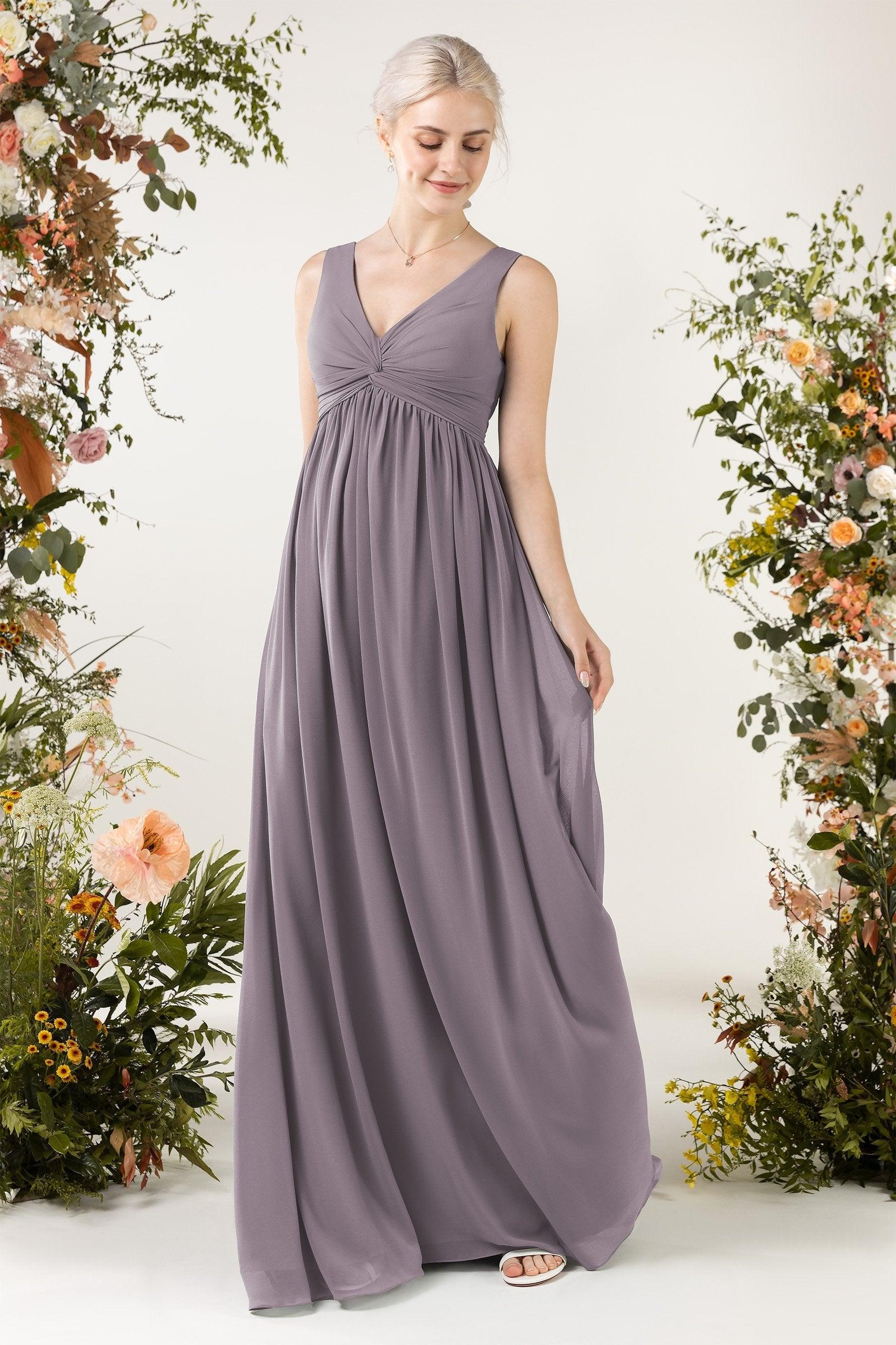 A-Line Sweep-Brush Train Chiffon Bridesmaid Dress CB0452 - COCOMELODY