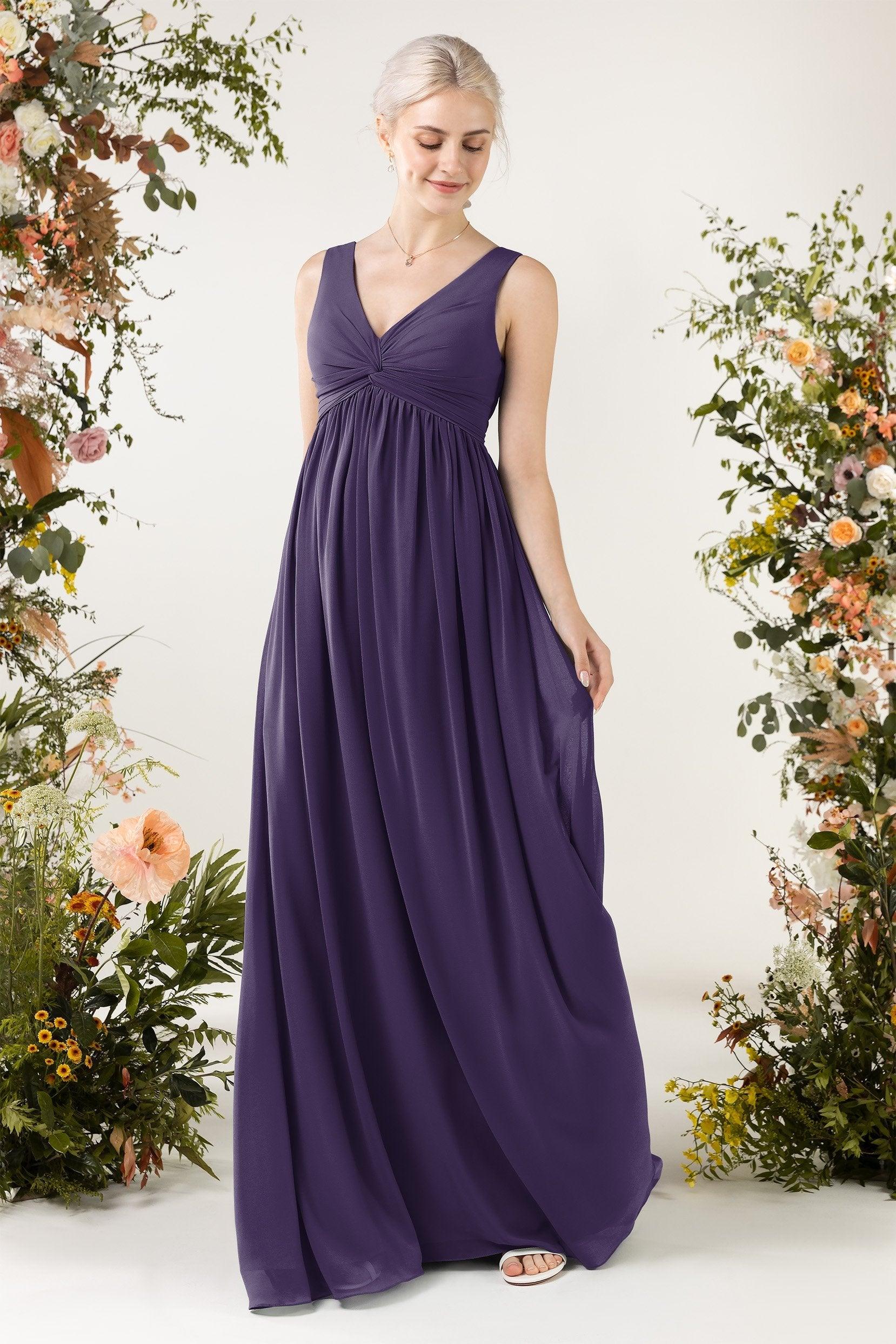 A-Line Sweep-Brush Train Chiffon Bridesmaid Dress CB0452 - COCOMELODY