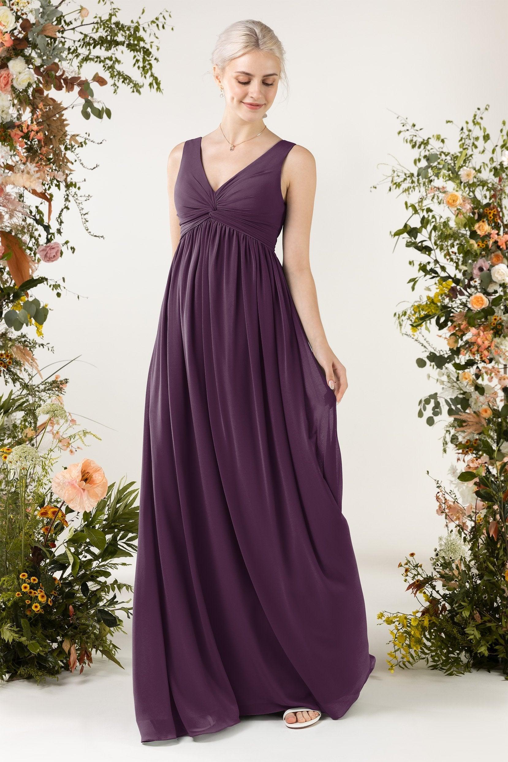 A-Line Sweep-Brush Train Chiffon Bridesmaid Dress CB0452 - COCOMELODY