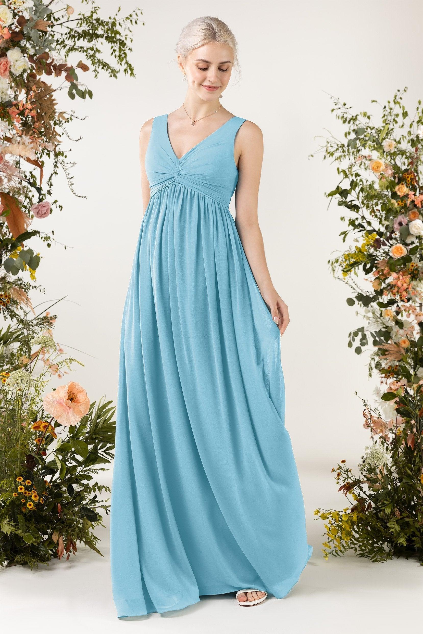 A-Line Sweep-Brush Train Chiffon Bridesmaid Dress CB0452 - COCOMELODY