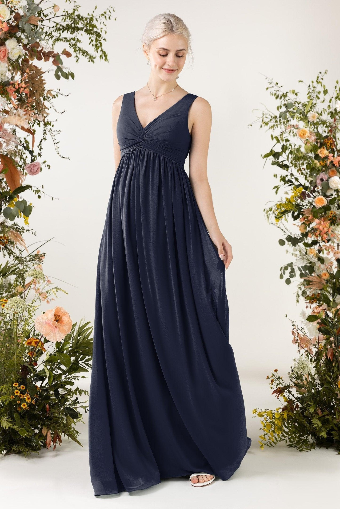 A-Line Sweep-Brush Train Chiffon Bridesmaid Dress CB0452 - COCOMELODY