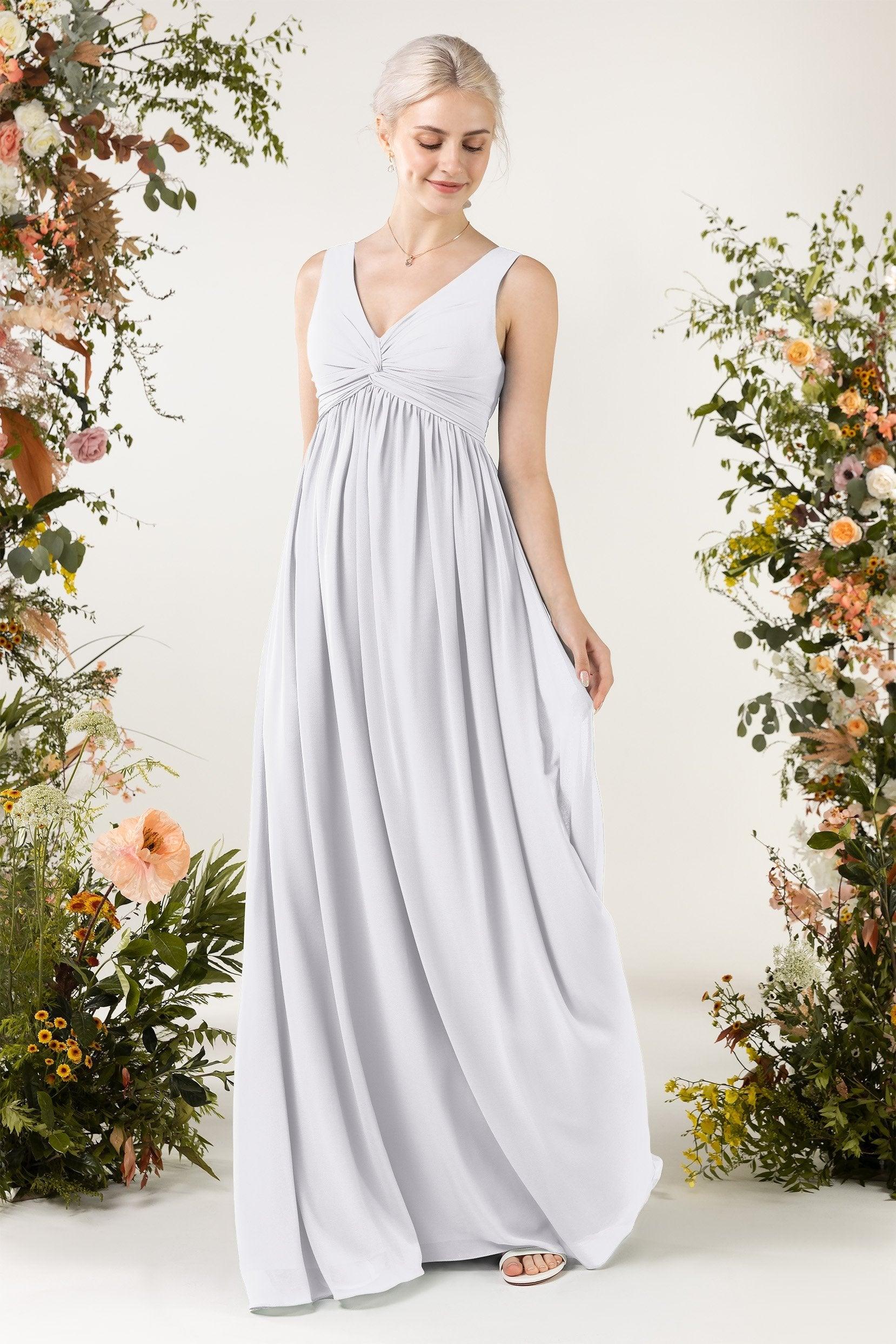 A-Line Sweep-Brush Train Chiffon Bridesmaid Dress CB0452 - COCOMELODY