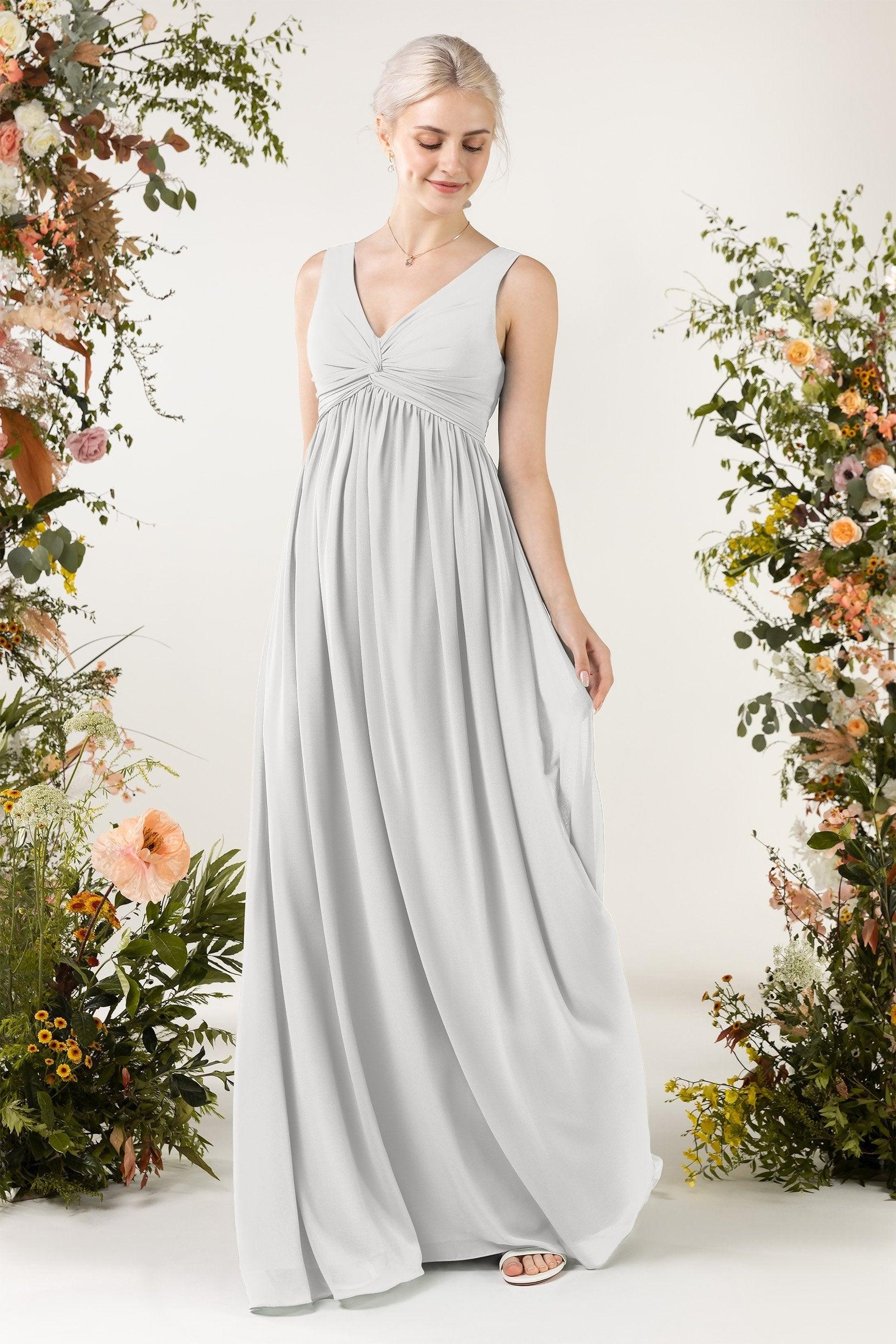 A-Line Sweep-Brush Train Chiffon Bridesmaid Dress CB0452 - COCOMELODY