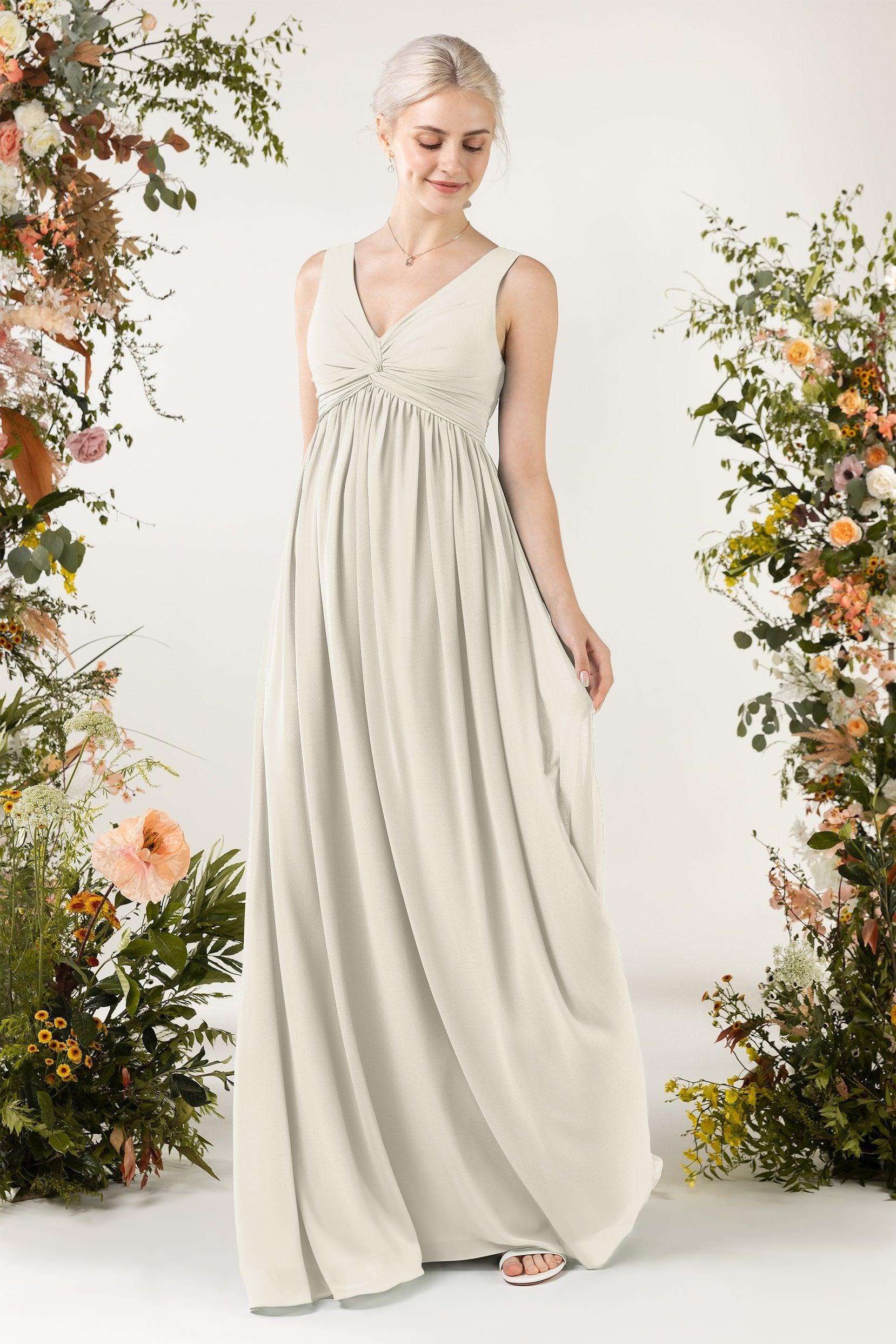 A-Line Sweep-Brush Train Chiffon Bridesmaid Dress CB0452 - COCOMELODY