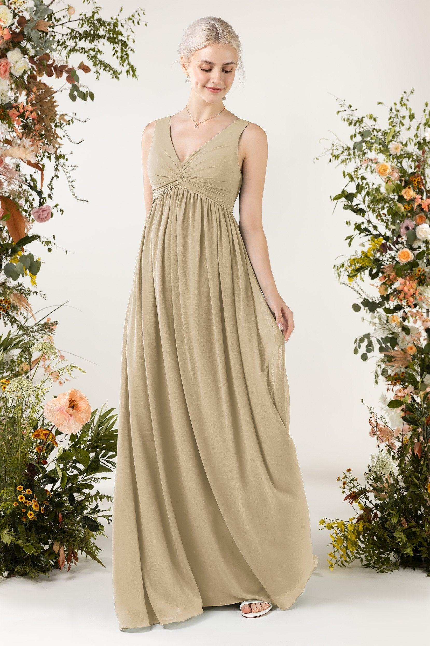 A-Line Sweep-Brush Train Chiffon Bridesmaid Dress CB0452 - COCOMELODY